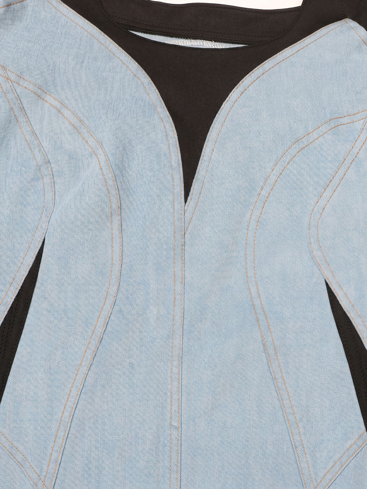 Asymmetrical Contrast Sleeveless Panel Denim Mini Dress - Light Blue
