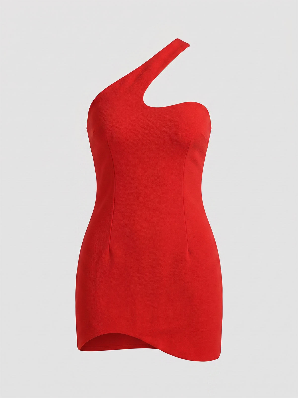 Asymmetrical One Shoulder Bodycon Bandage Party Mini Dress - Red