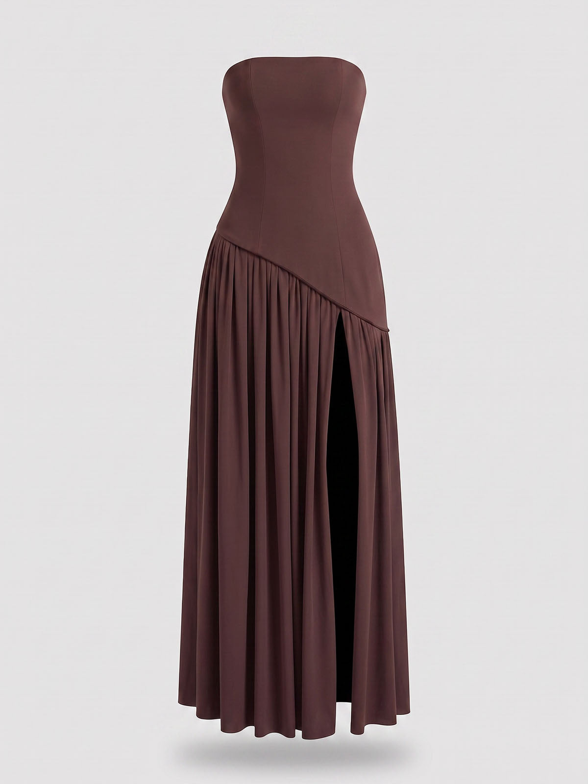 Asymmetrical Panel Split Lace Up Scarf Strapless Maxi Dress - Coffee