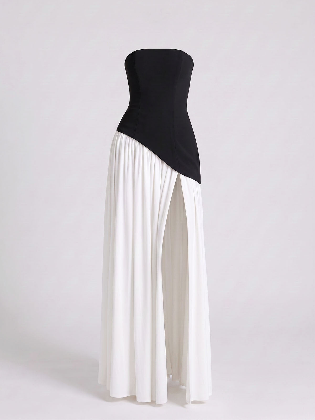 Asymmetrical Panel Split Lace Up Scarf Strapless Maxi Dress - White