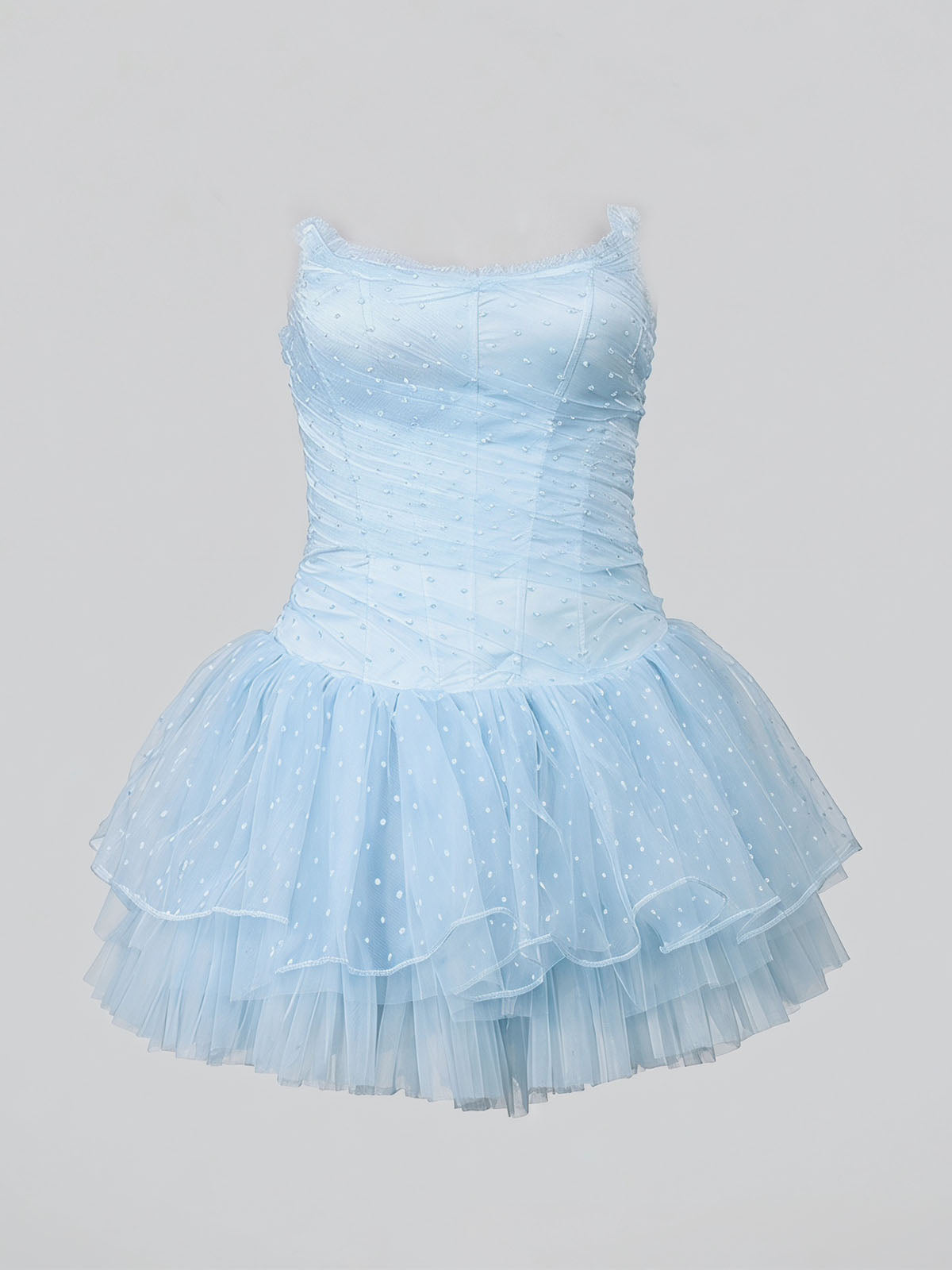 Cute Dotted Tulle Corset Strapless Homecoming Mini Dress - Light Blue