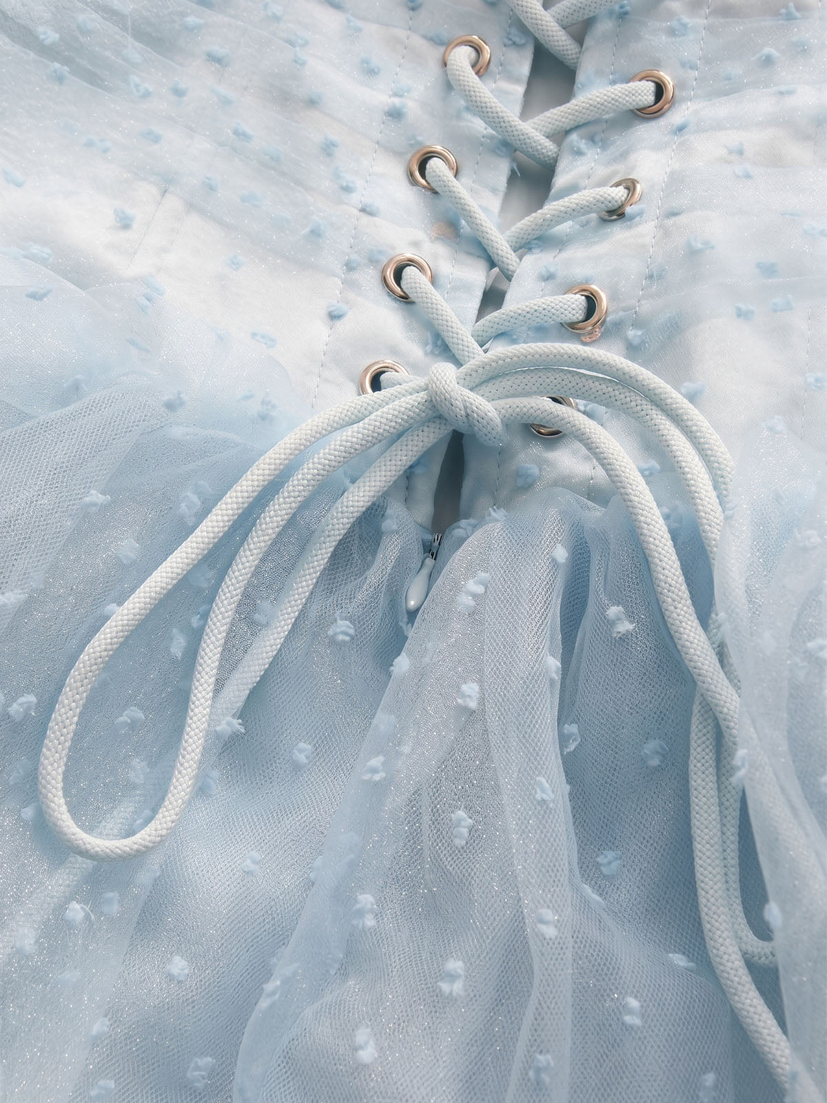 Cute Dotted Tulle Corset Strapless Homecoming Mini Dress - Light Blue