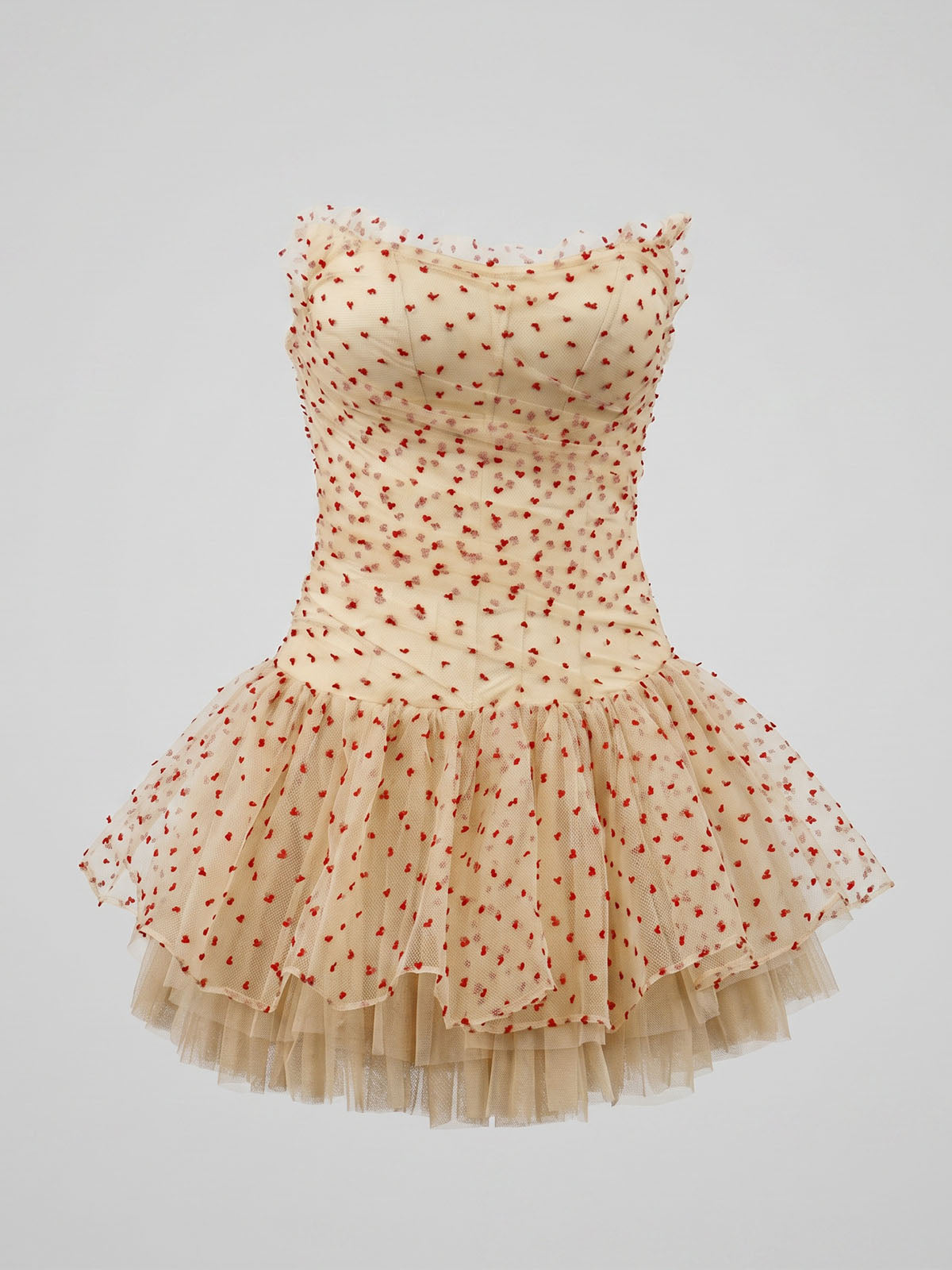 Cute Dotted Tulle Corset Strapless Homecoming Mini Dress - Yellow