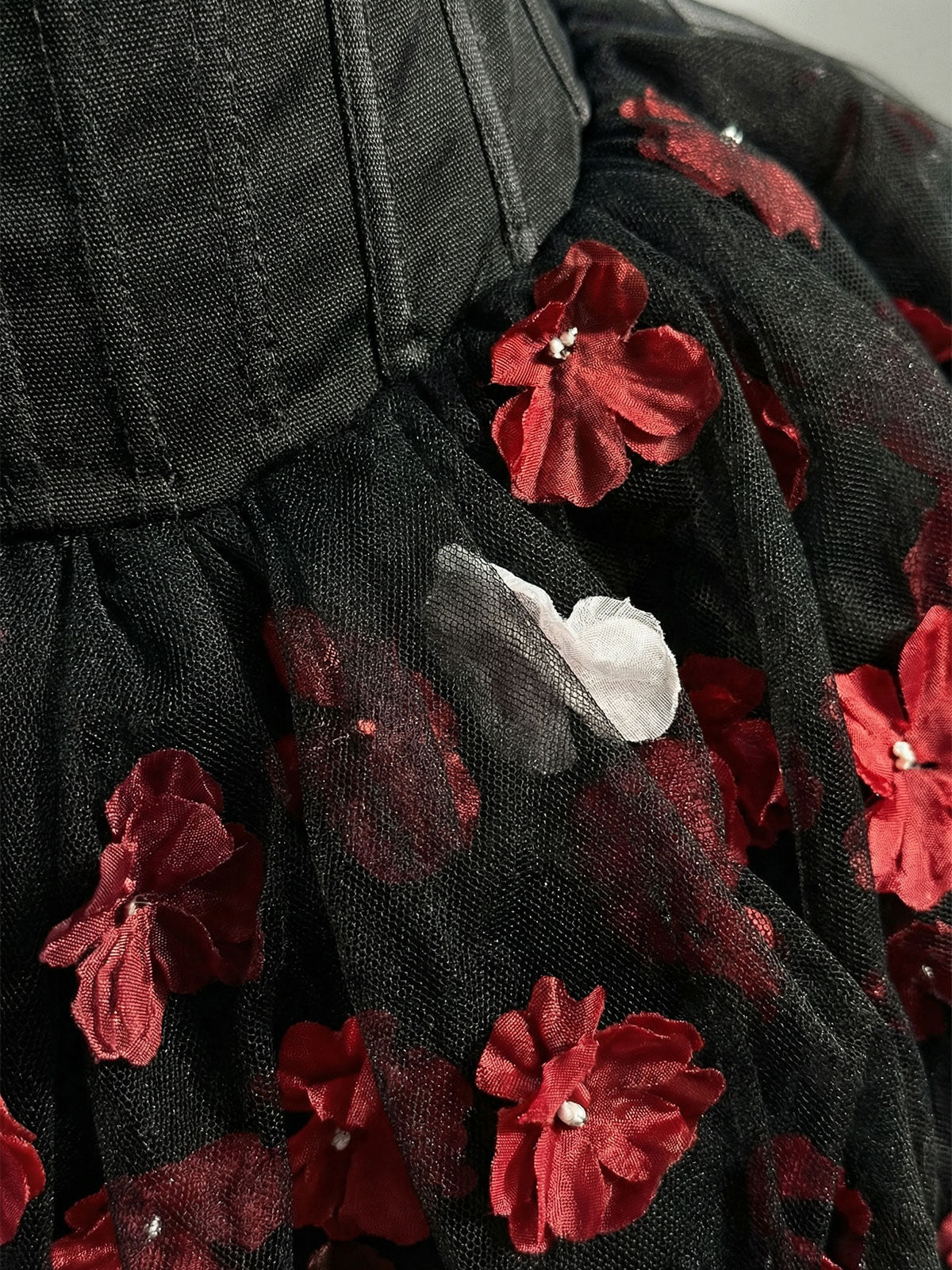 Cute Flower Tulle Bubble Hem Corset Strapless Mini Dress - Black