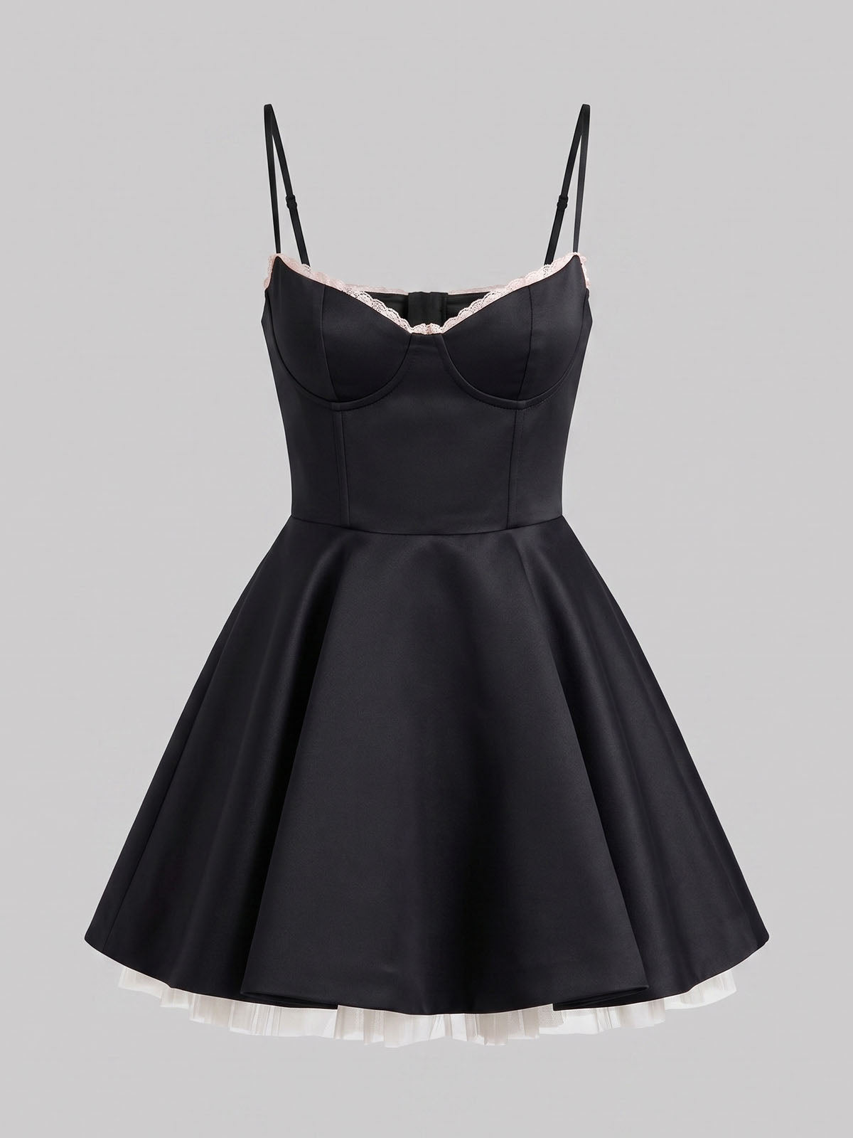 Dreamy Bustier Fit & Flare Satin Corset Party Mini Dress - Black