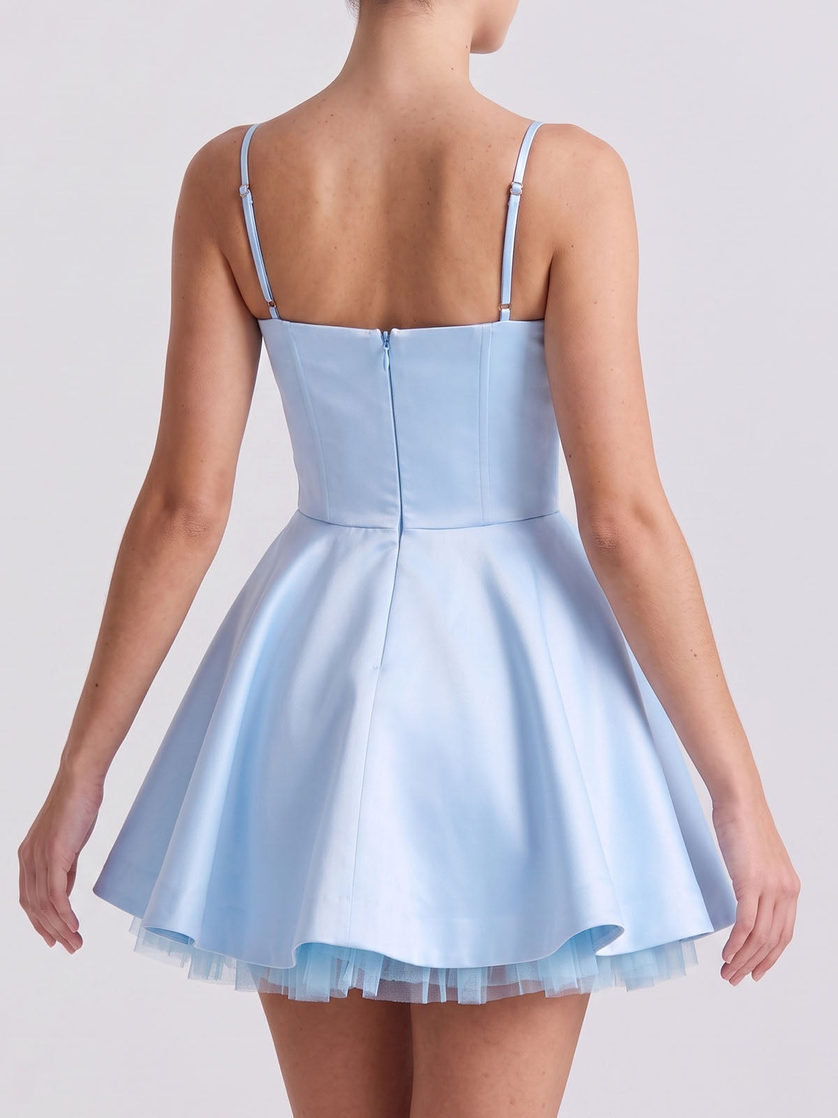 Dreamy Bustier Fit & Flare Satin Corset Party Mini Dress - Light Blue