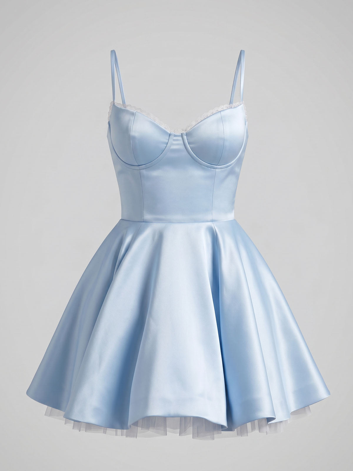 Dreamy Bustier Fit & Flare Satin Corset Party Mini Dress - Light Blue