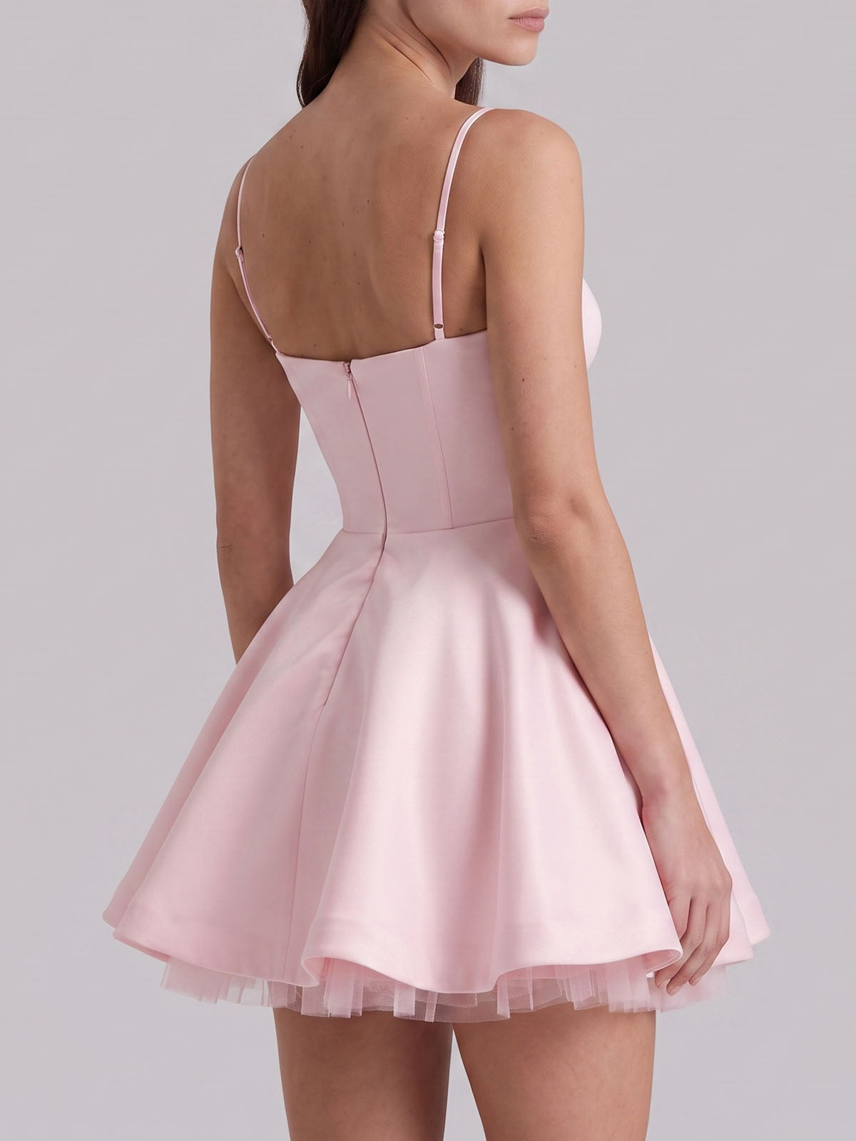 Dreamy Bustier Fit & Flare Satin Corset Party Mini Dress - Light Pink