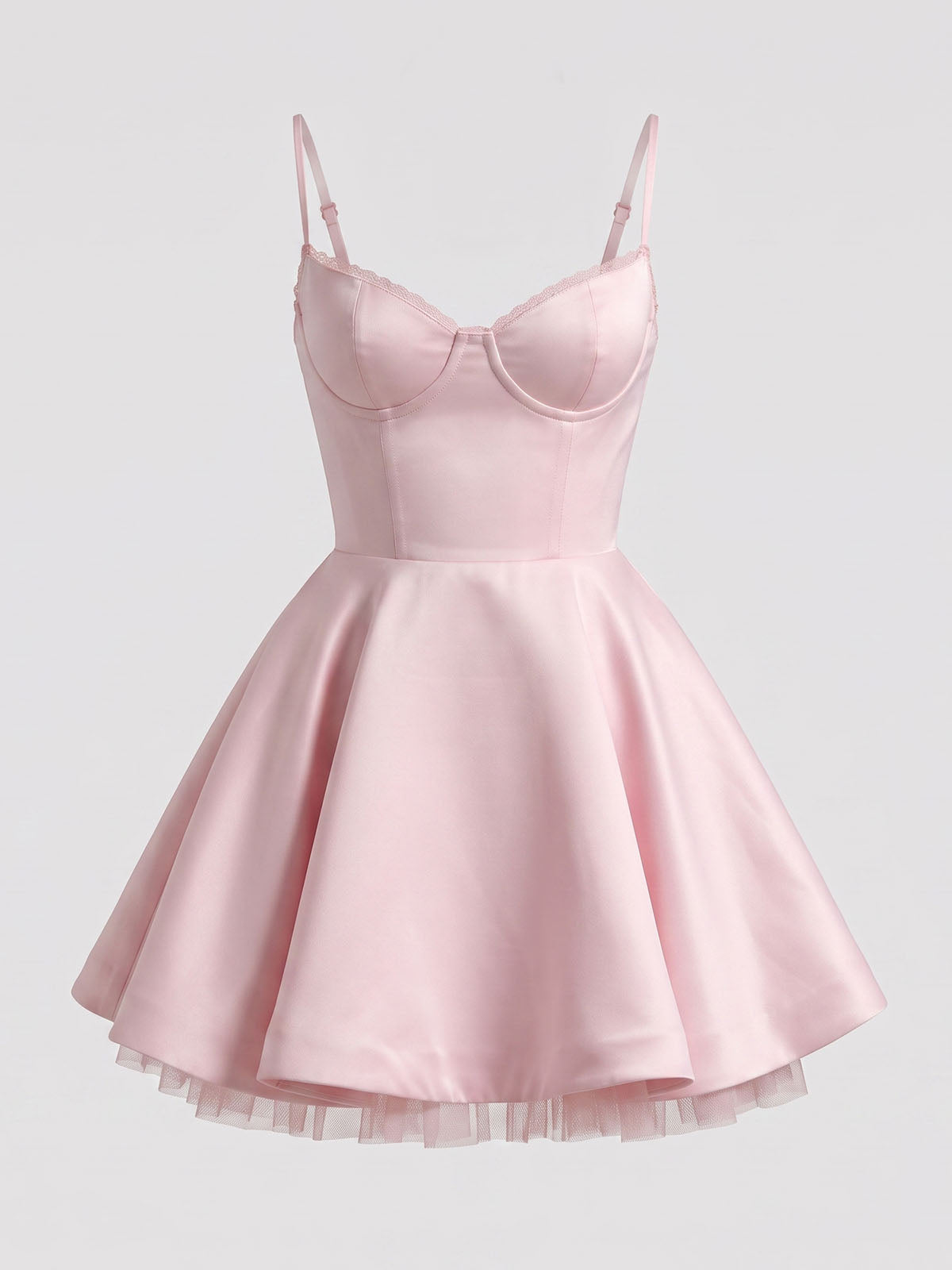 Dreamy Bustier Fit & Flare Satin Corset Party Mini Dress - Light Pink