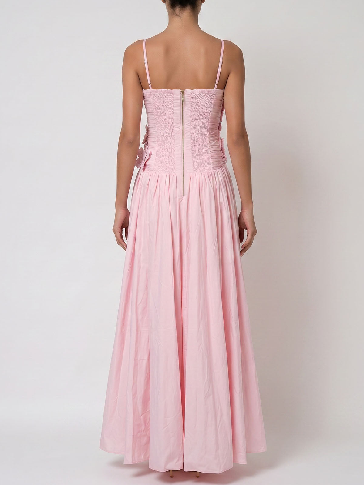 Dressy Floral Pleated Strapless High Low Bubble Prom Dress - Light Pink
