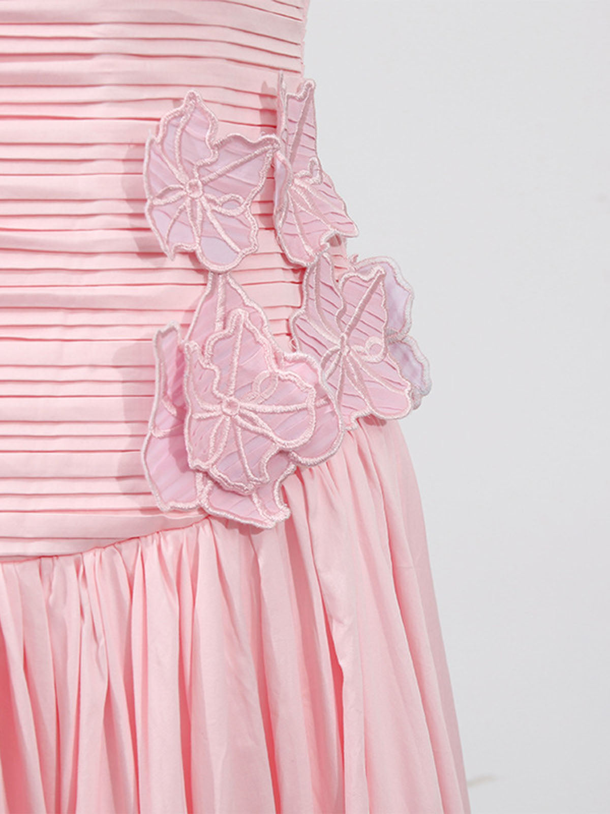 Dressy Floral Pleated Strapless High Low Bubble Prom Dress - Light Pink