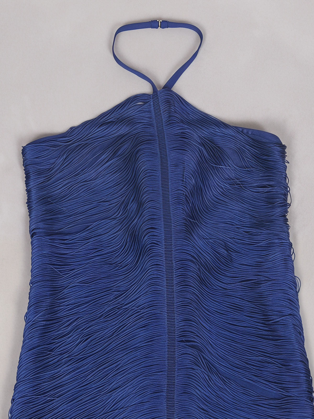 Dressy Halter Bodycon Bandage Fringe Formal Maxi Dress - Navy