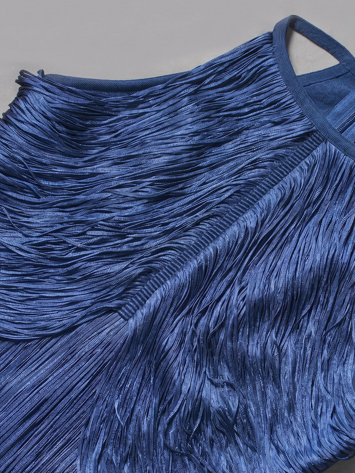 Dressy High Neck Bandage Tiered Fringe Formal Maxi Dress - Navy