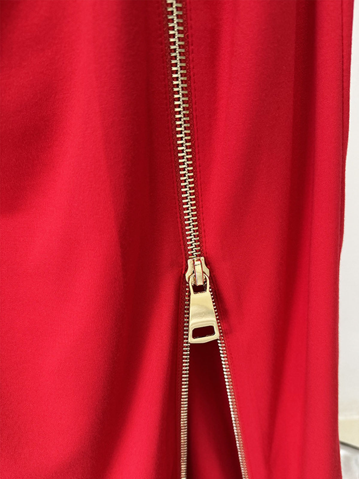 Edge Zip Up Slit High Neck Padded Sleeveless Formal Maxi Dress - Red