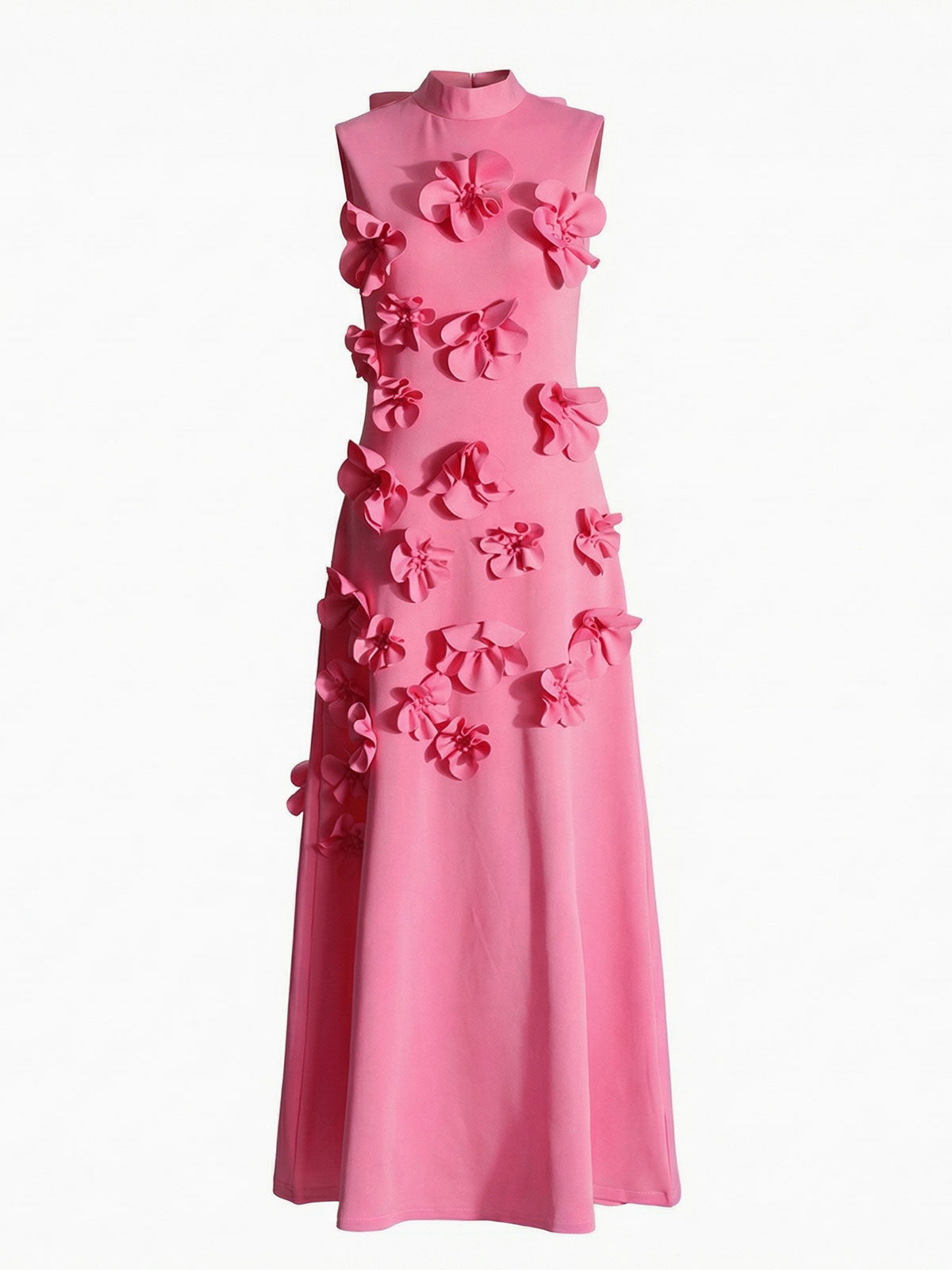 Elegant Flower High Neck Bow Tie Sleeveless Maxi Dress - Pink