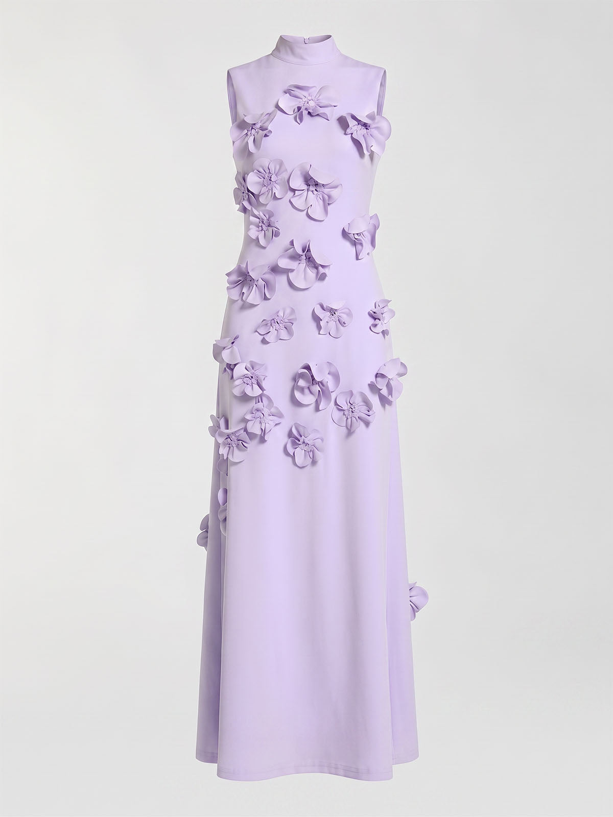 Elegant Flower High Neck Bow Tie Sleeveless Maxi Dress - Lavender