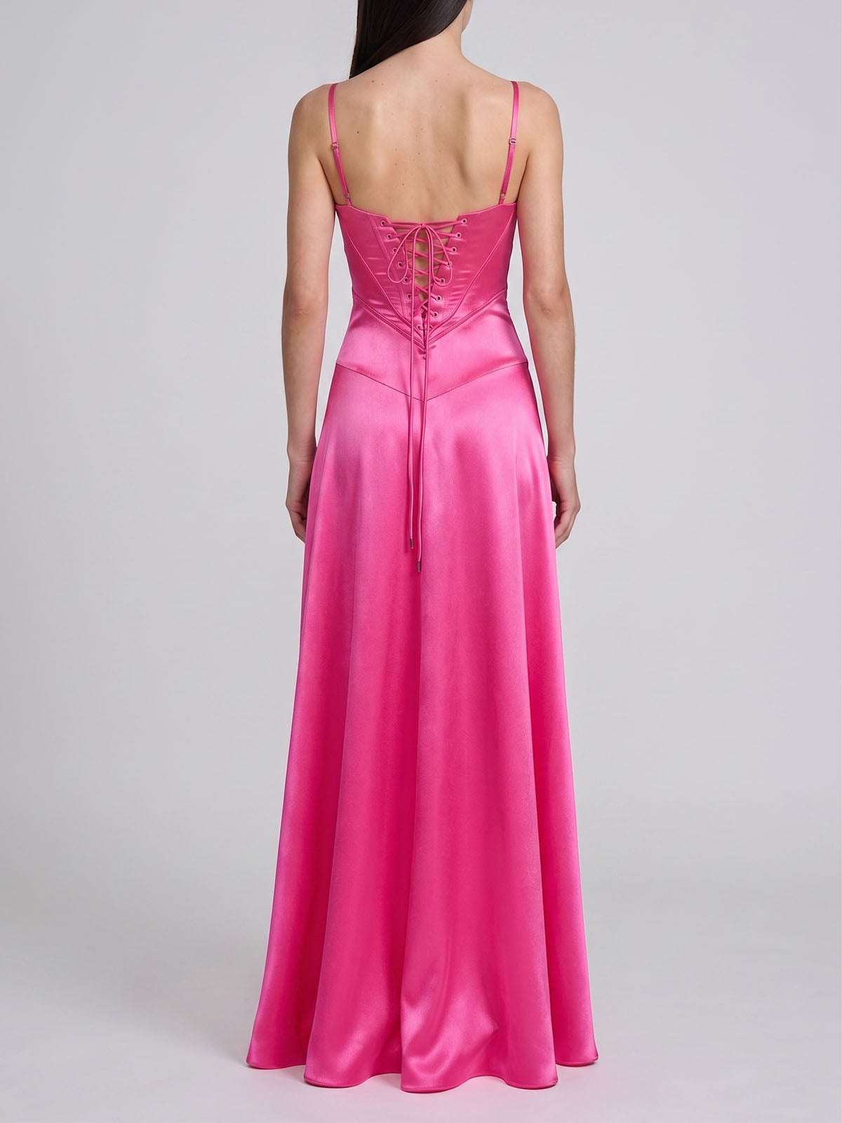 Elegant Square Neck Drop Waist Spaghetti Satin Formal Maxi Dress - Hot Pink