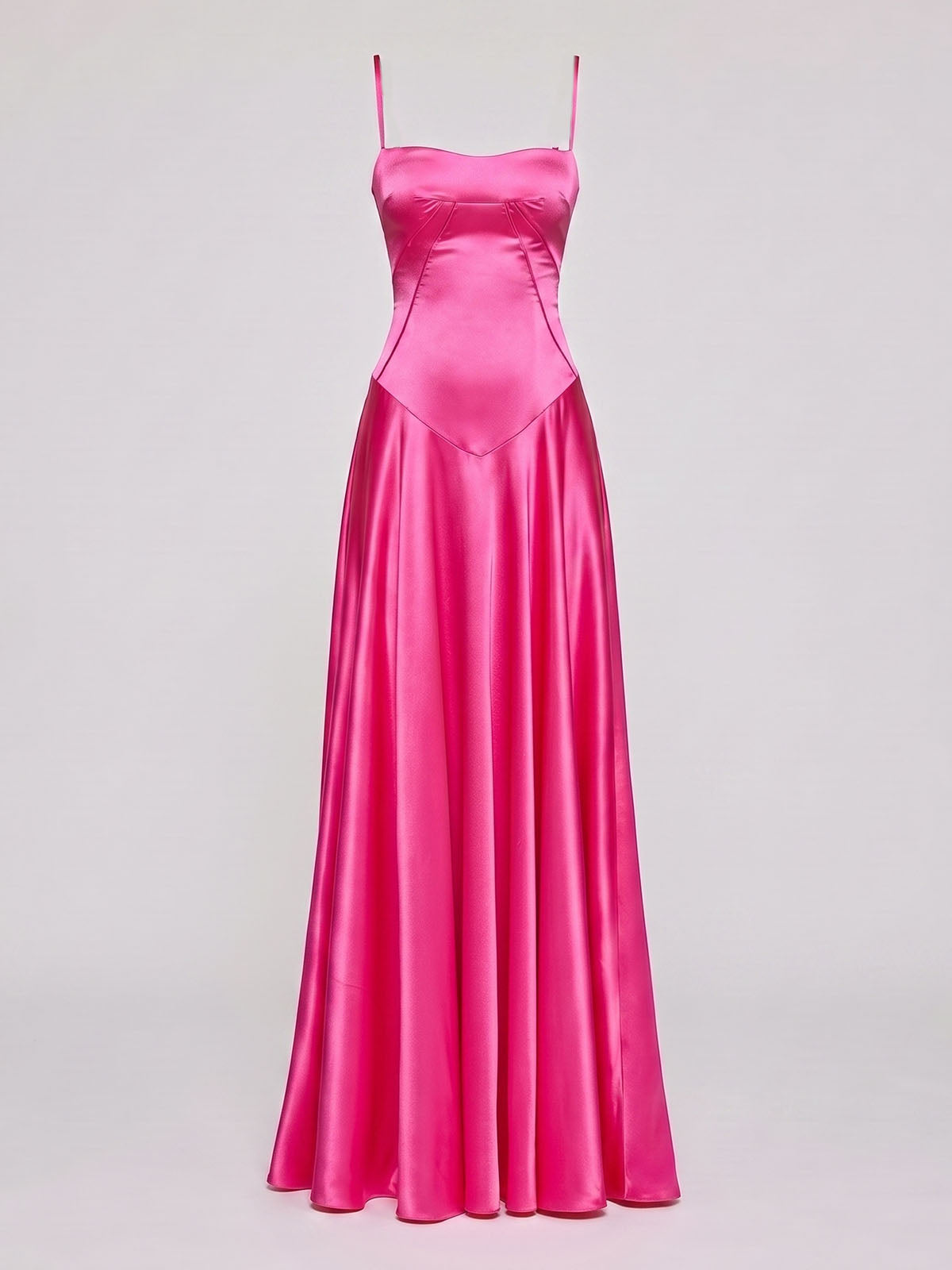 Elegant Square Neck Drop Waist Spaghetti Satin Formal Maxi Dress - Hot Pink
