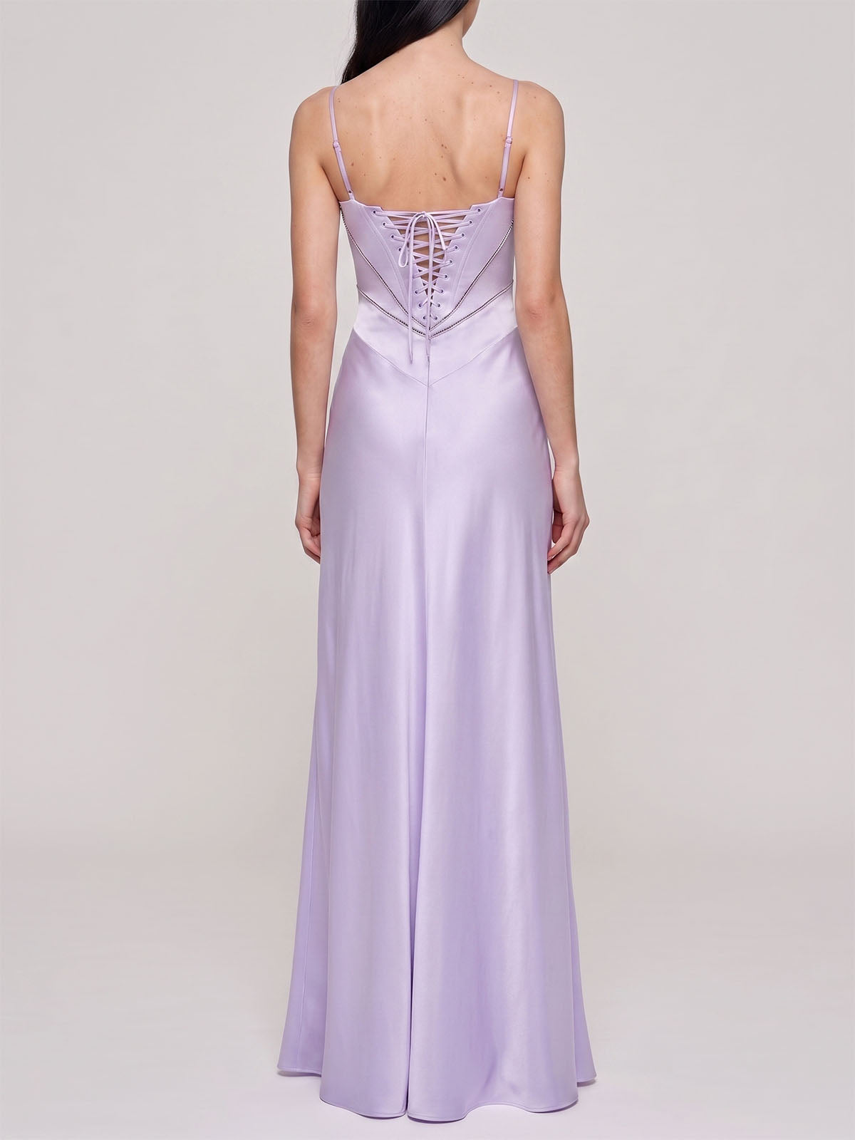 Elegant Square Neck Drop Waist Spaghetti Satin Formal Maxi Dress - Lavender