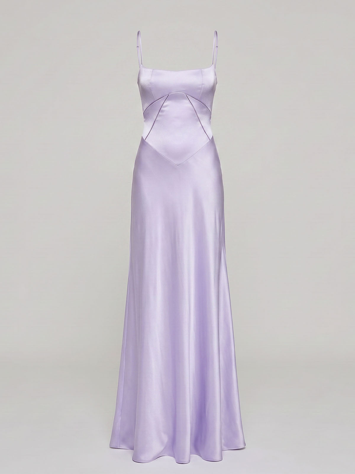 Elegant Square Neck Drop Waist Spaghetti Satin Formal Maxi Dress - Lavender