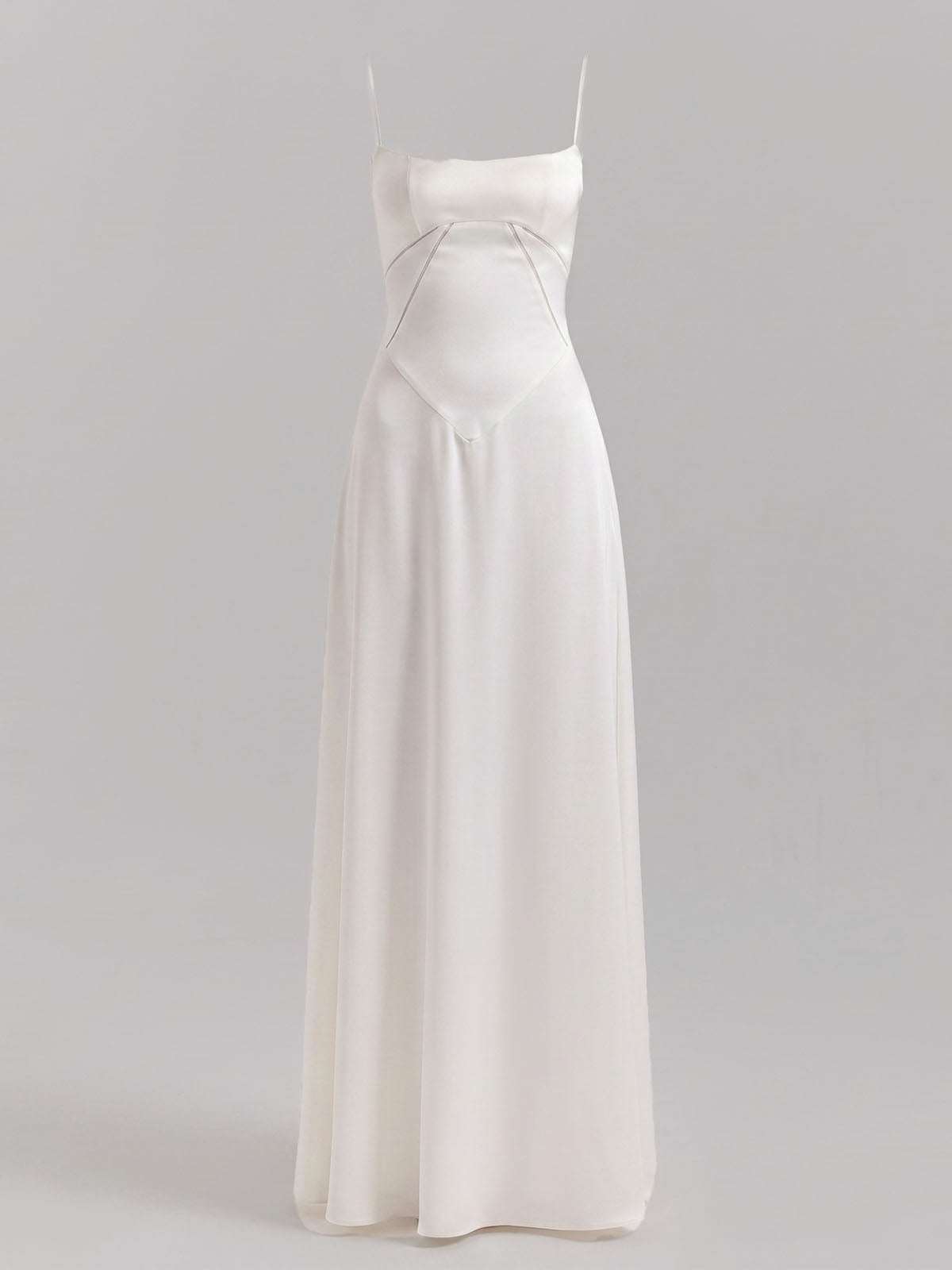 Elegant Square Neck Drop Waist Spaghetti Satin Formal Maxi Dress - White