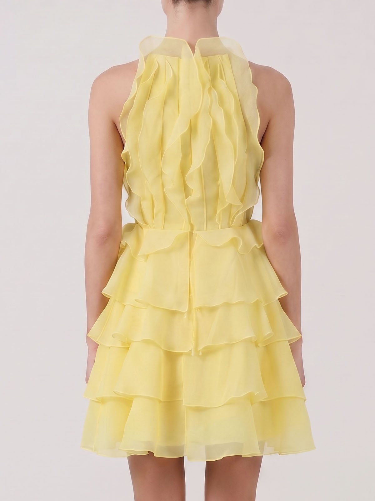 Ethereal Crew Sleeveless Chiffon Tiered Ruffle Mini Dress - Yellow