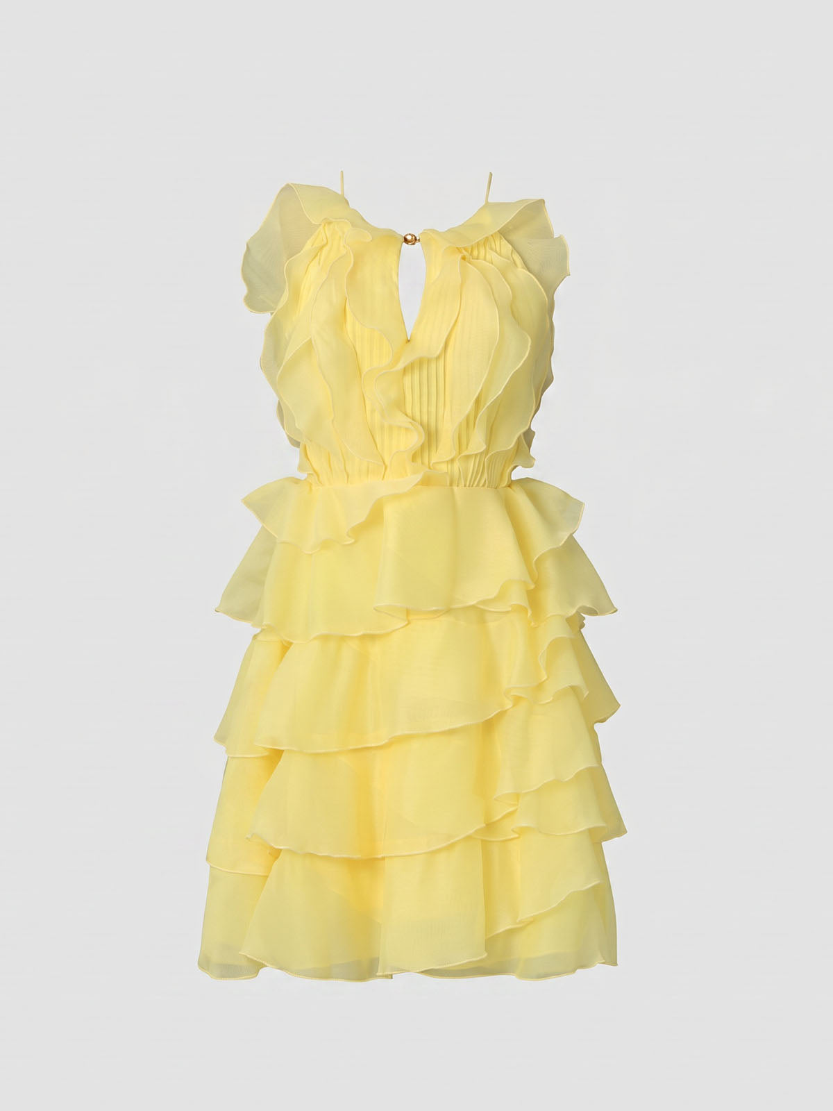 Ethereal Crew Sleeveless Chiffon Tiered Ruffle Mini Dress - Yellow