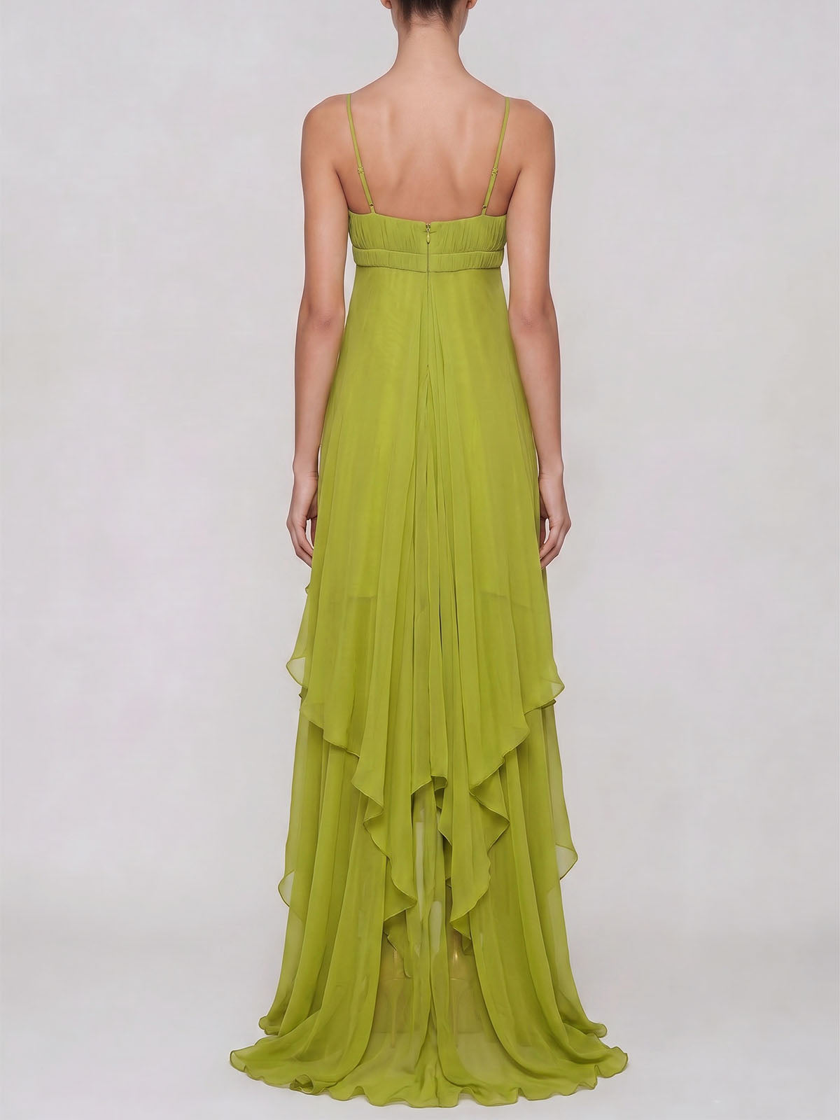 Ethereal Cutout Empire Ruffle High Low Cami Chiffon Dress - Sage Green