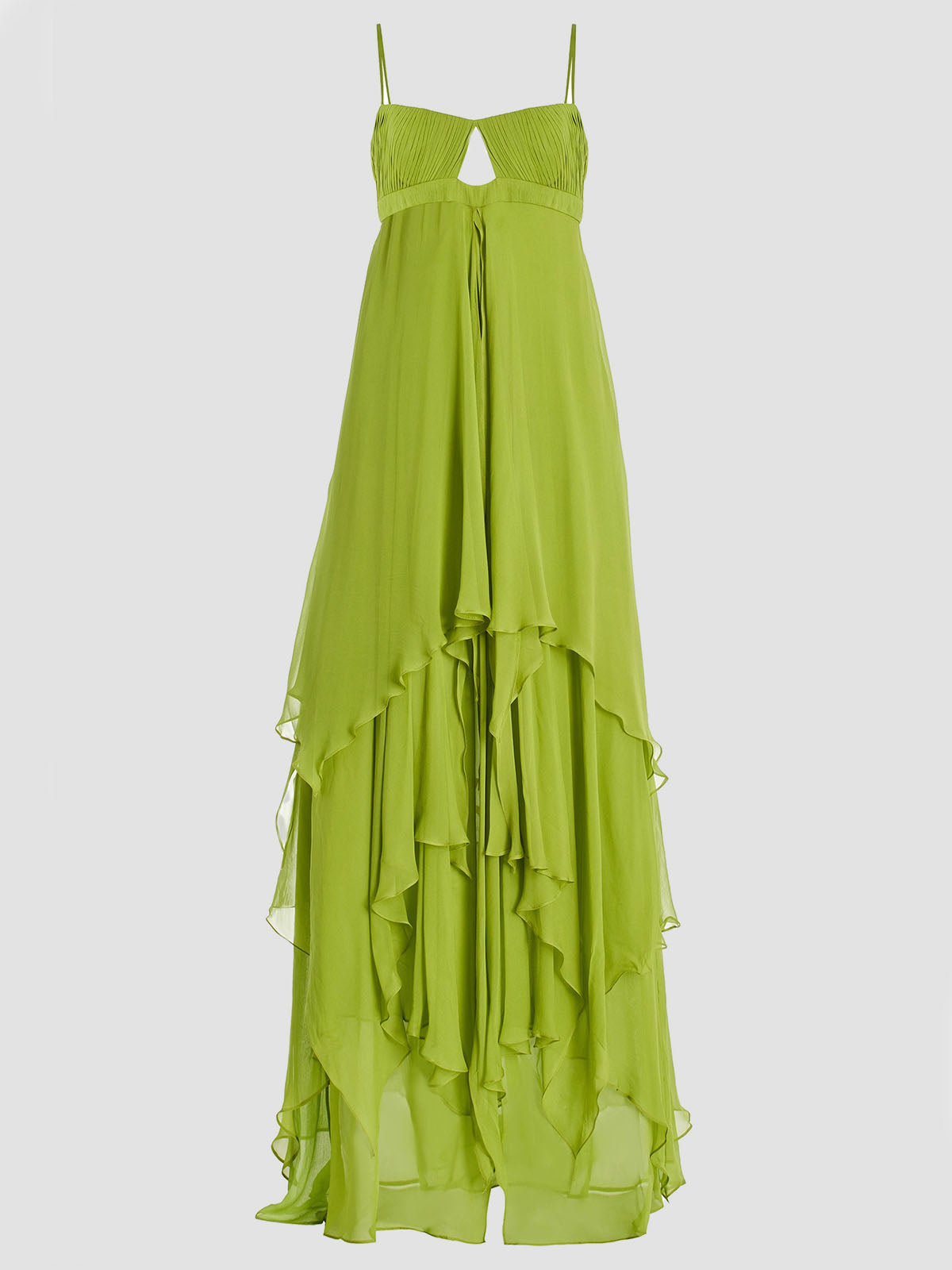 Ethereal Cutout Empire Ruffle High Low Cami Chiffon Dress - Sage Green