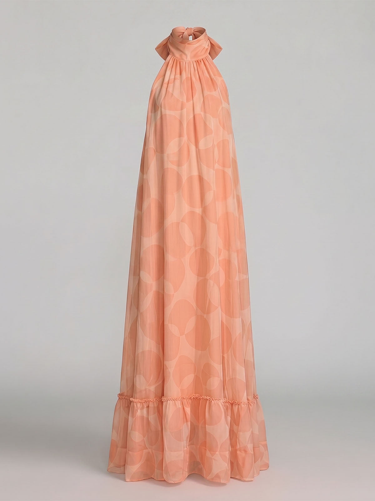 Flowy Halter Tie Backless A Line Printed Chiffon Maxi Dress - Orange