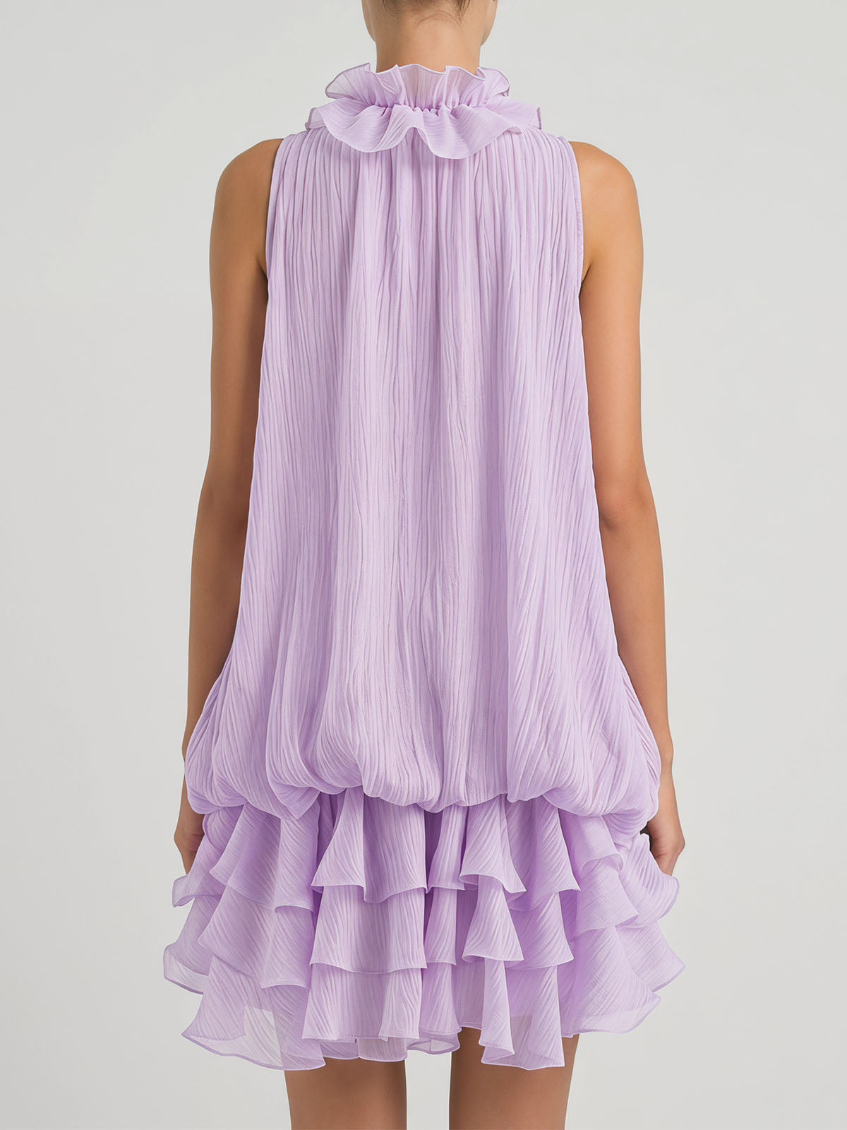 Flowy Layer Ruffle V Neck Sleeveless 3D Flower Mini Dress - Purple