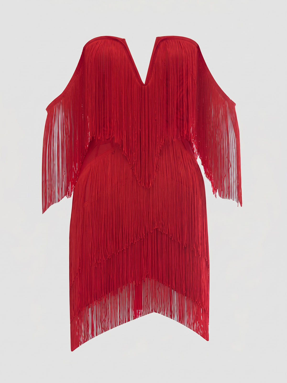 Flowy Off Shoulder Bodycon Bandage Fringe Party Mini Dress - Red