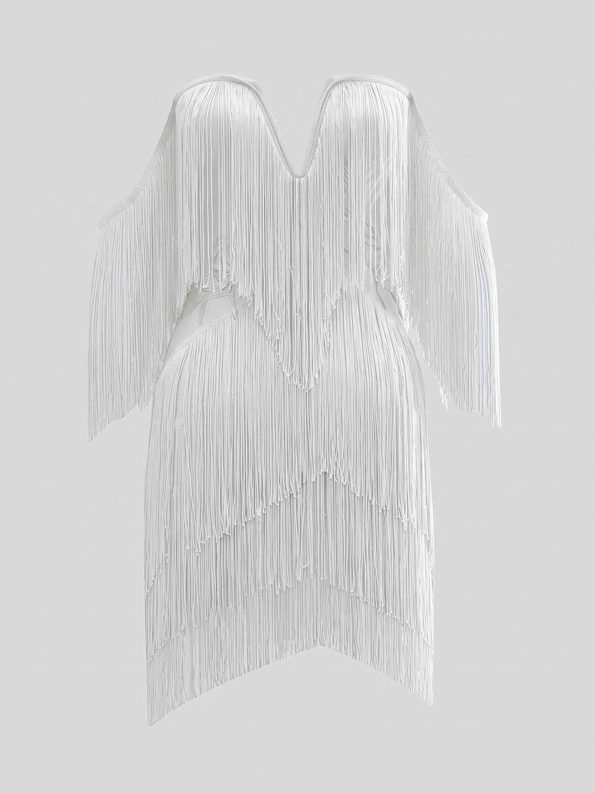 Flowy Off Shoulder Bodycon Bandage Fringe Party Mini Dress - White