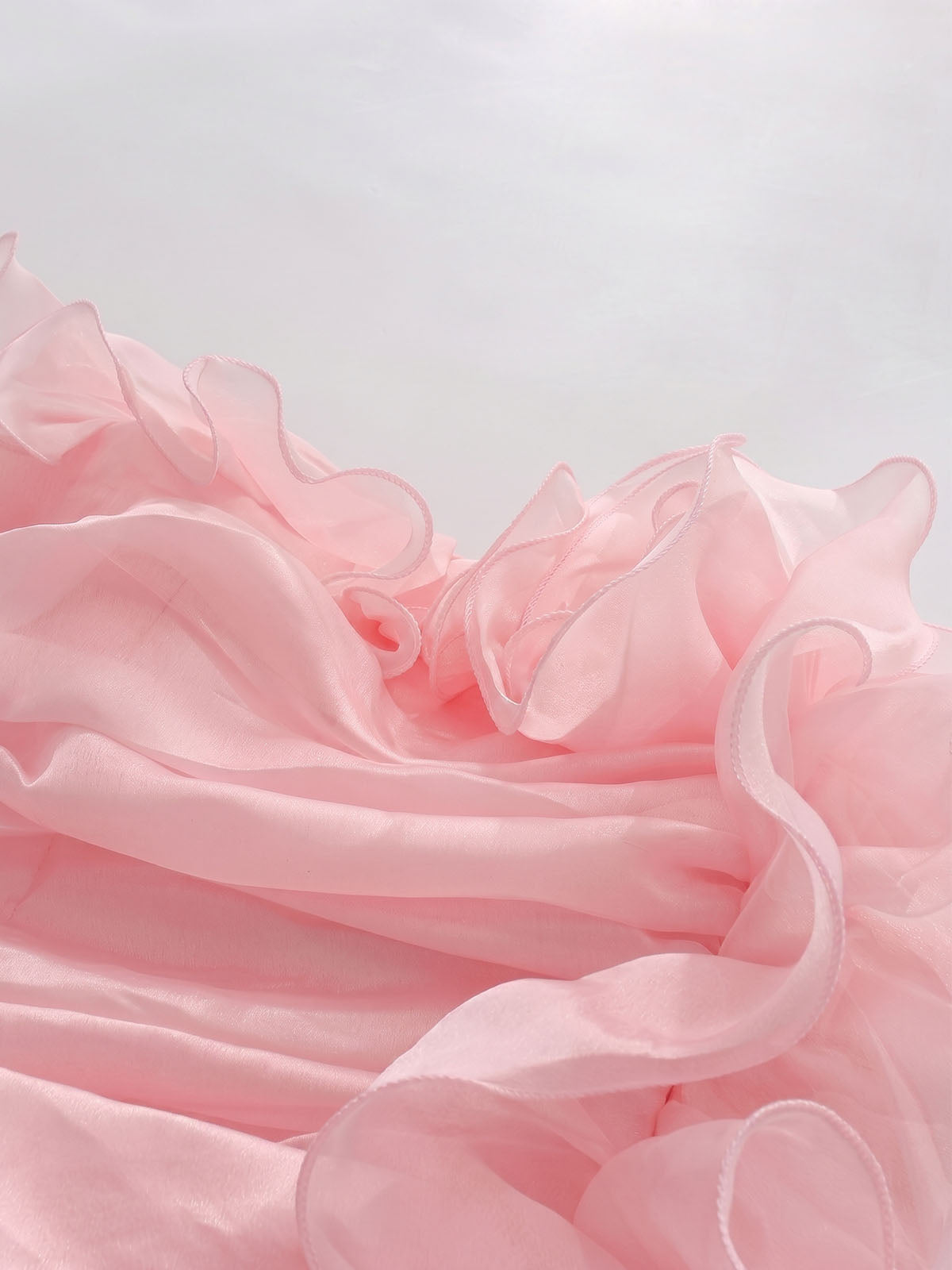 Flowy Ruffle Ruched Strapless Split High Low Flower Maxi Dress - Pink