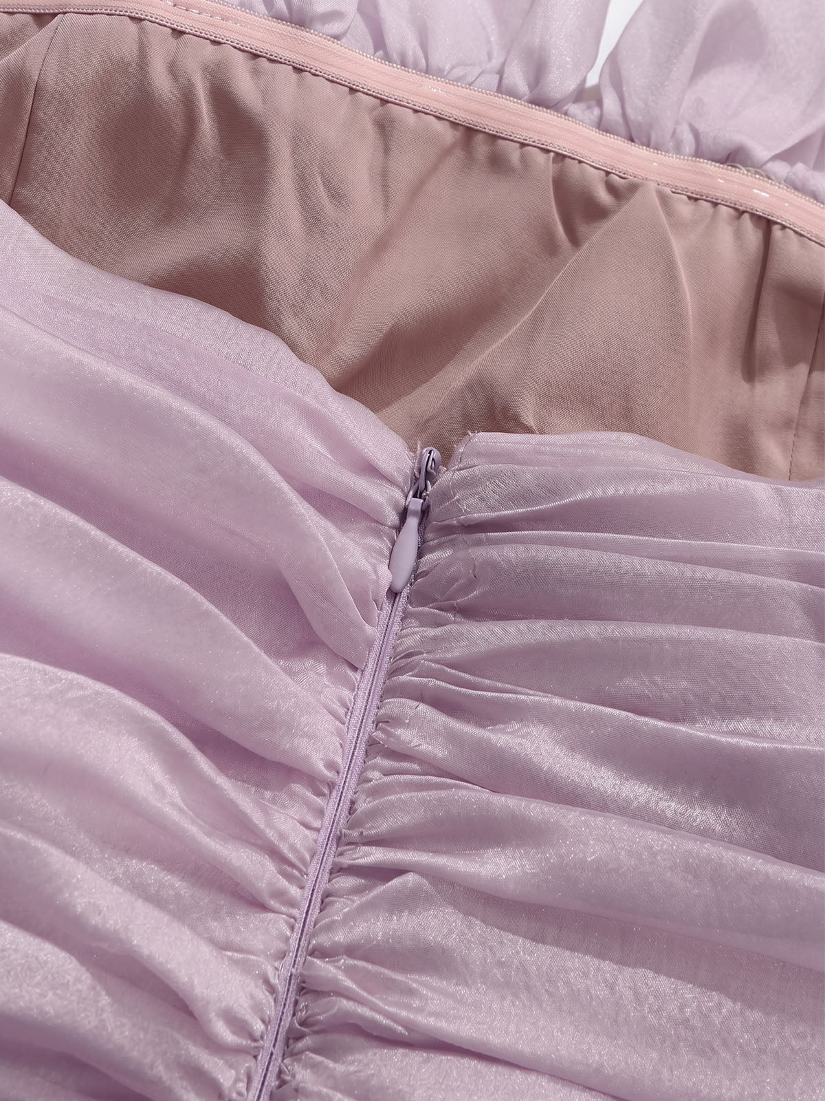 Flowy Ruffle Ruched Strapless Split High Low Flower Maxi Dress - Lavender