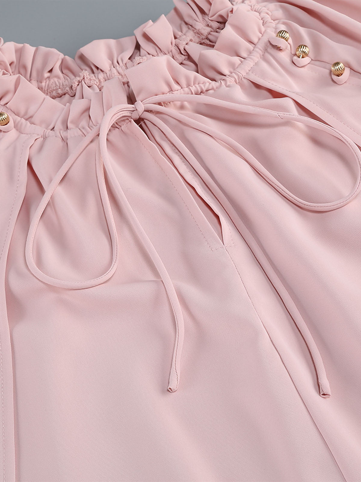 Flowy Ruffled Tie Neck Bishop Sleeve High Low Formal Dress - Pink