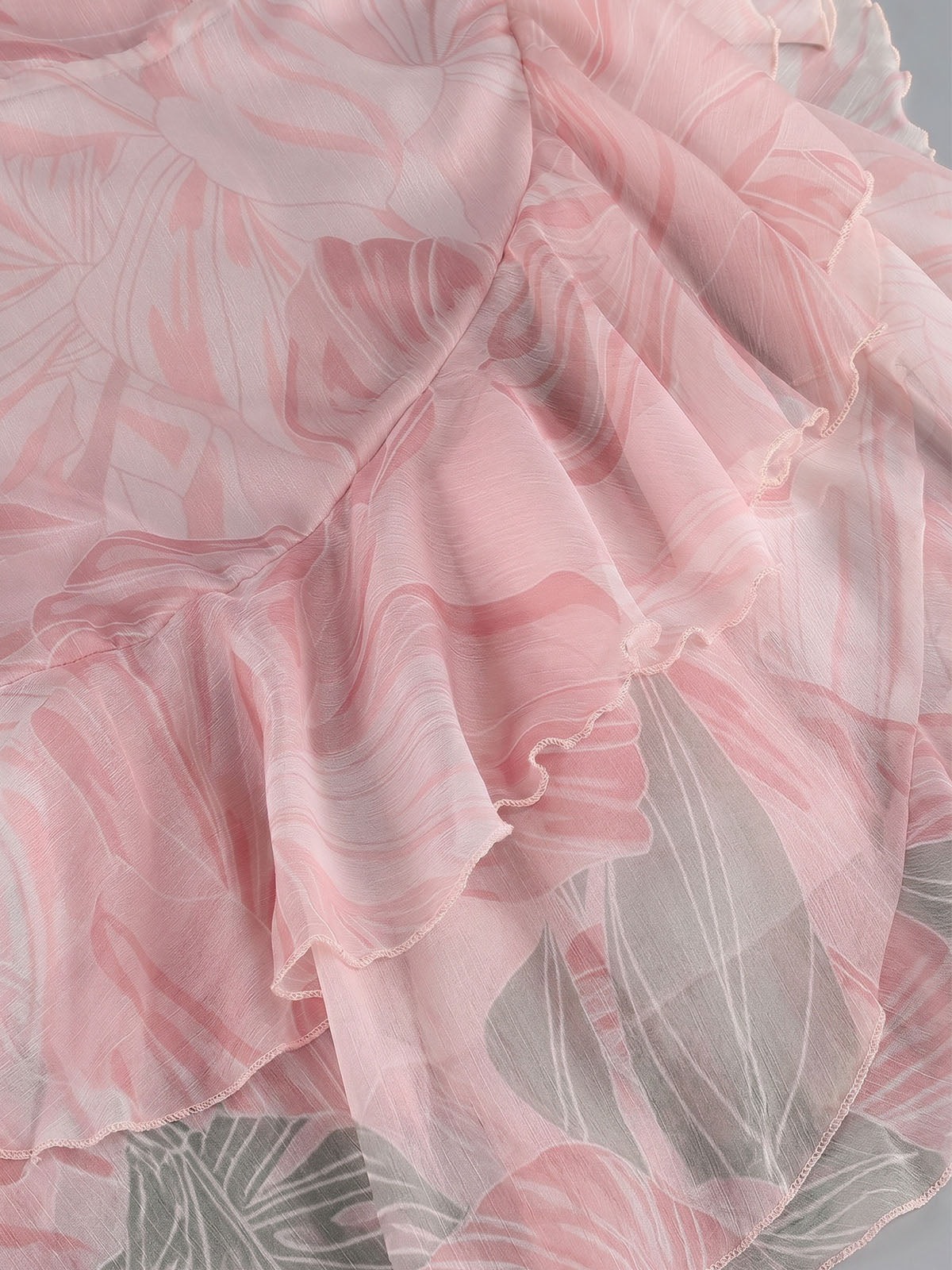 Flowy Watercolor Floral Chiffon Spaghetti Tiered Ruffle Maxi Dress - Pink