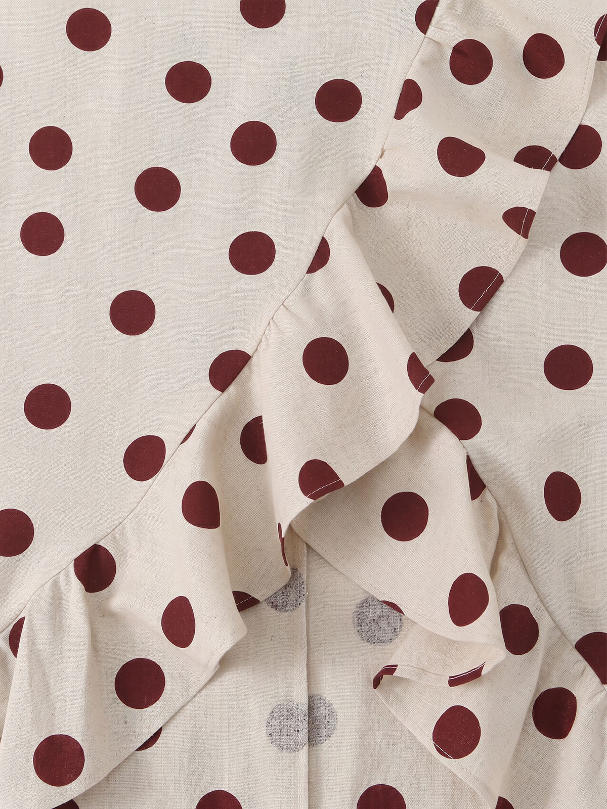 French Style Polka Dot Print Sleeveless Ruffle High Low Dress - Apricot