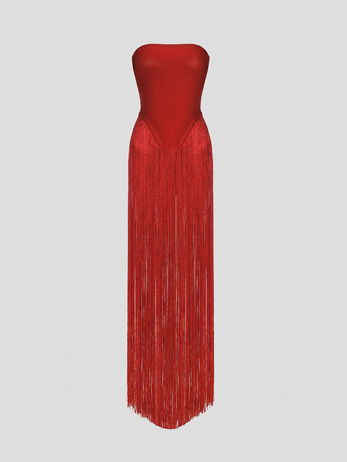 Glamorous Strapless Drop Waist Bandage Fringe Romper Maxi Dress - Red