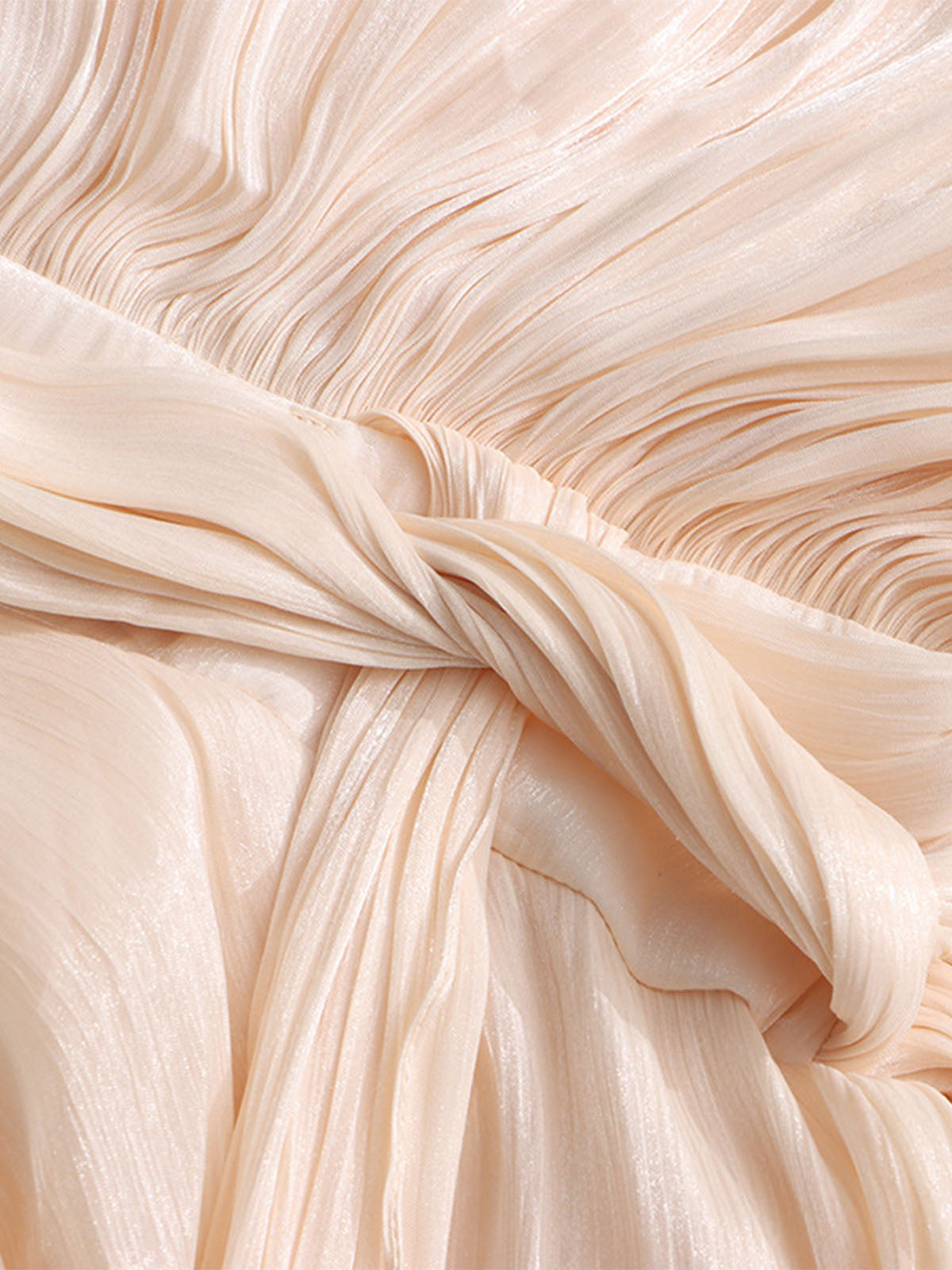 Glossy Tie Neck Pleated Balloon Sleeve Ruffle Maxi Dress - Nude