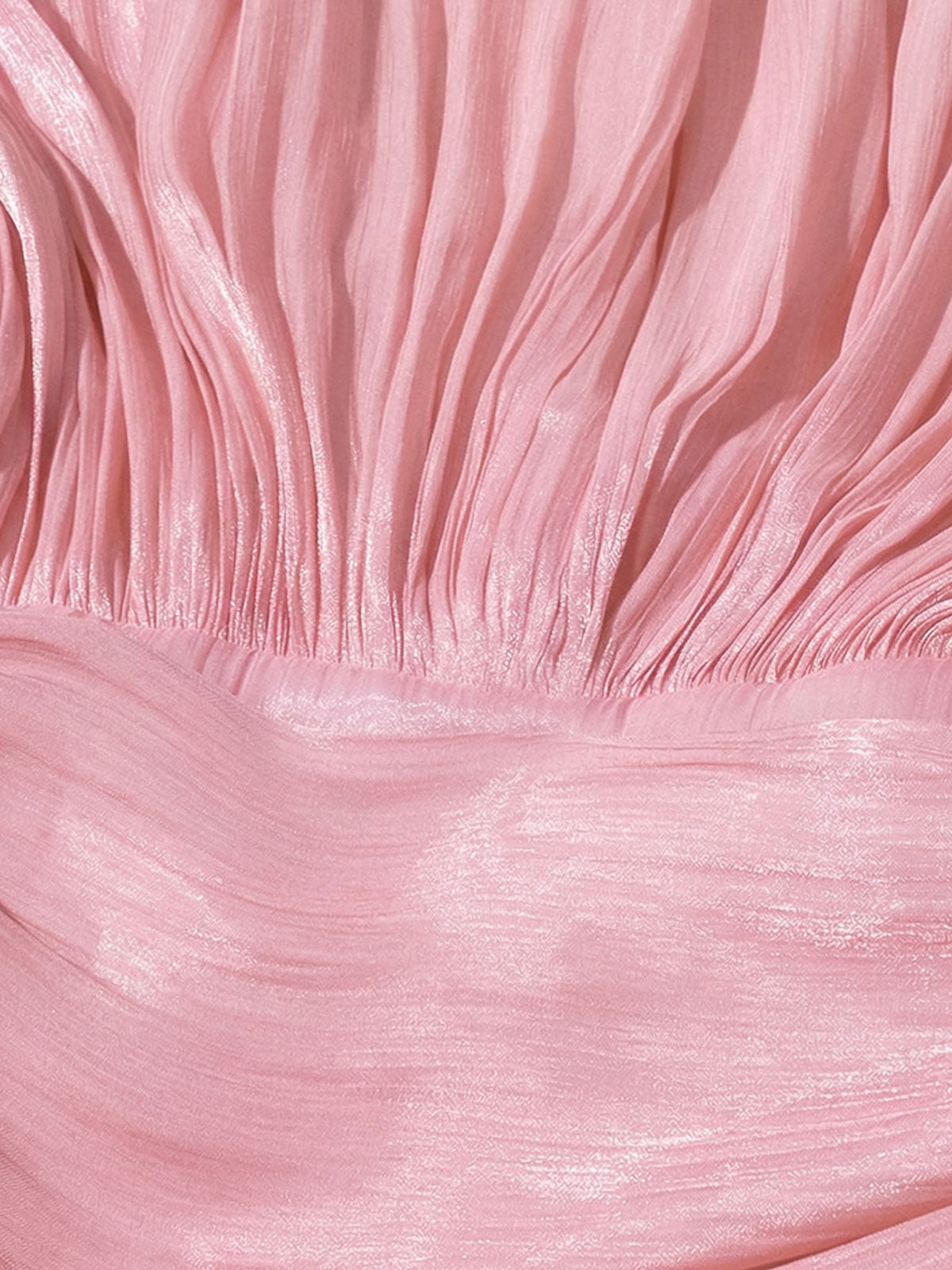 Glossy Tie Neck Pleated Balloon Sleeve Ruffle Mini Dress - Pink