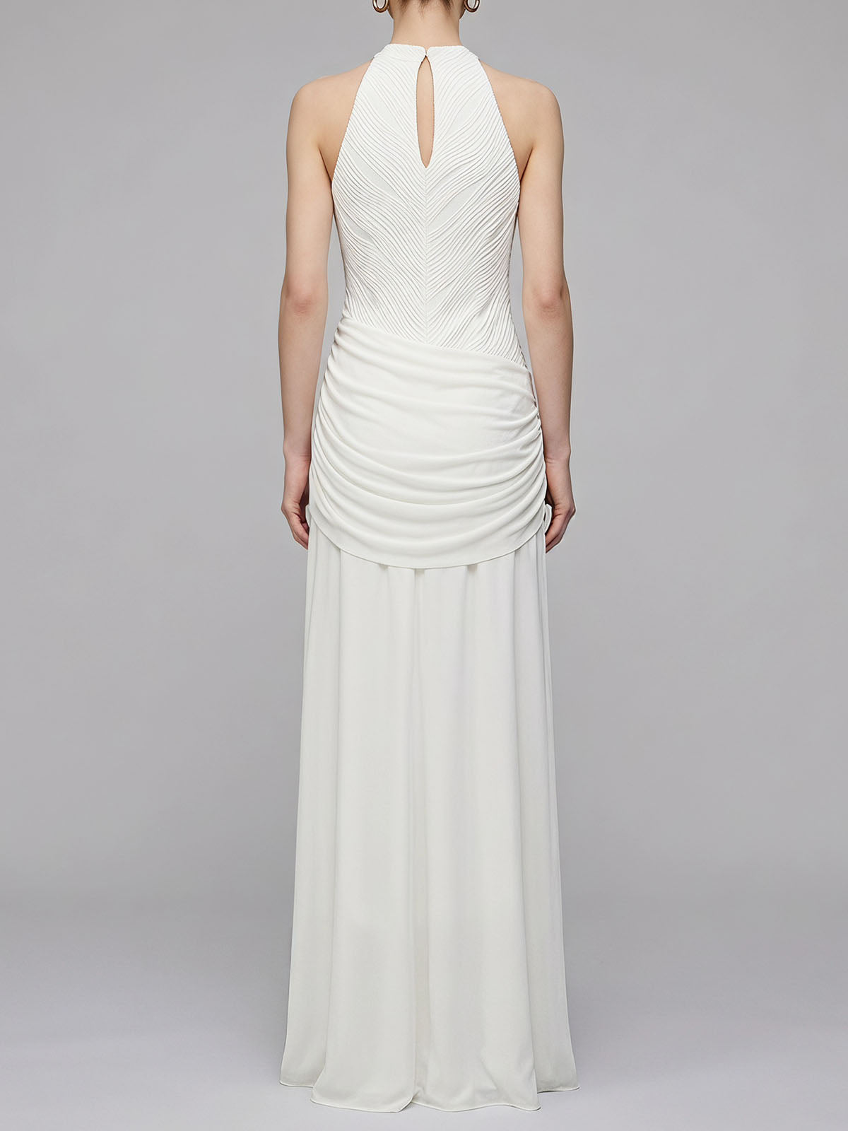 Goddess Draped Ring High Neck Sleeveless Formal Maxi Dress - White