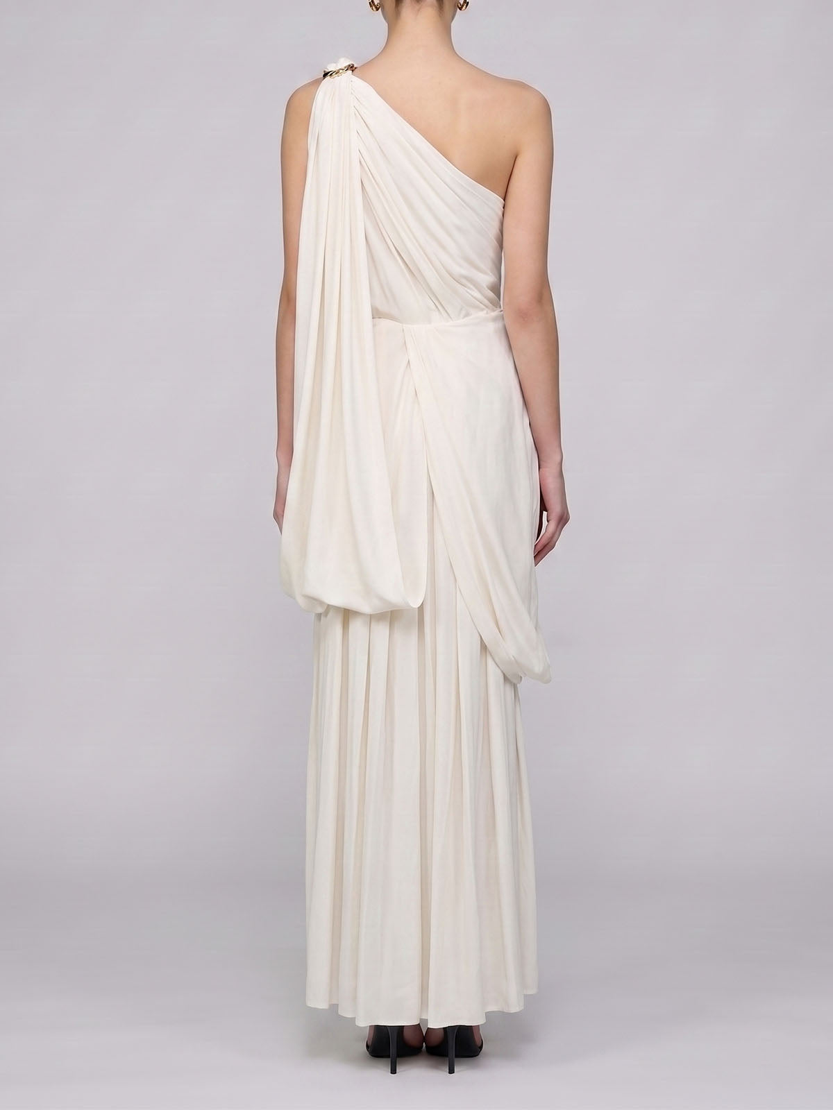 Goddess Pleated One Shoulder Sleeveless Formal Maxi Dress - Ivory