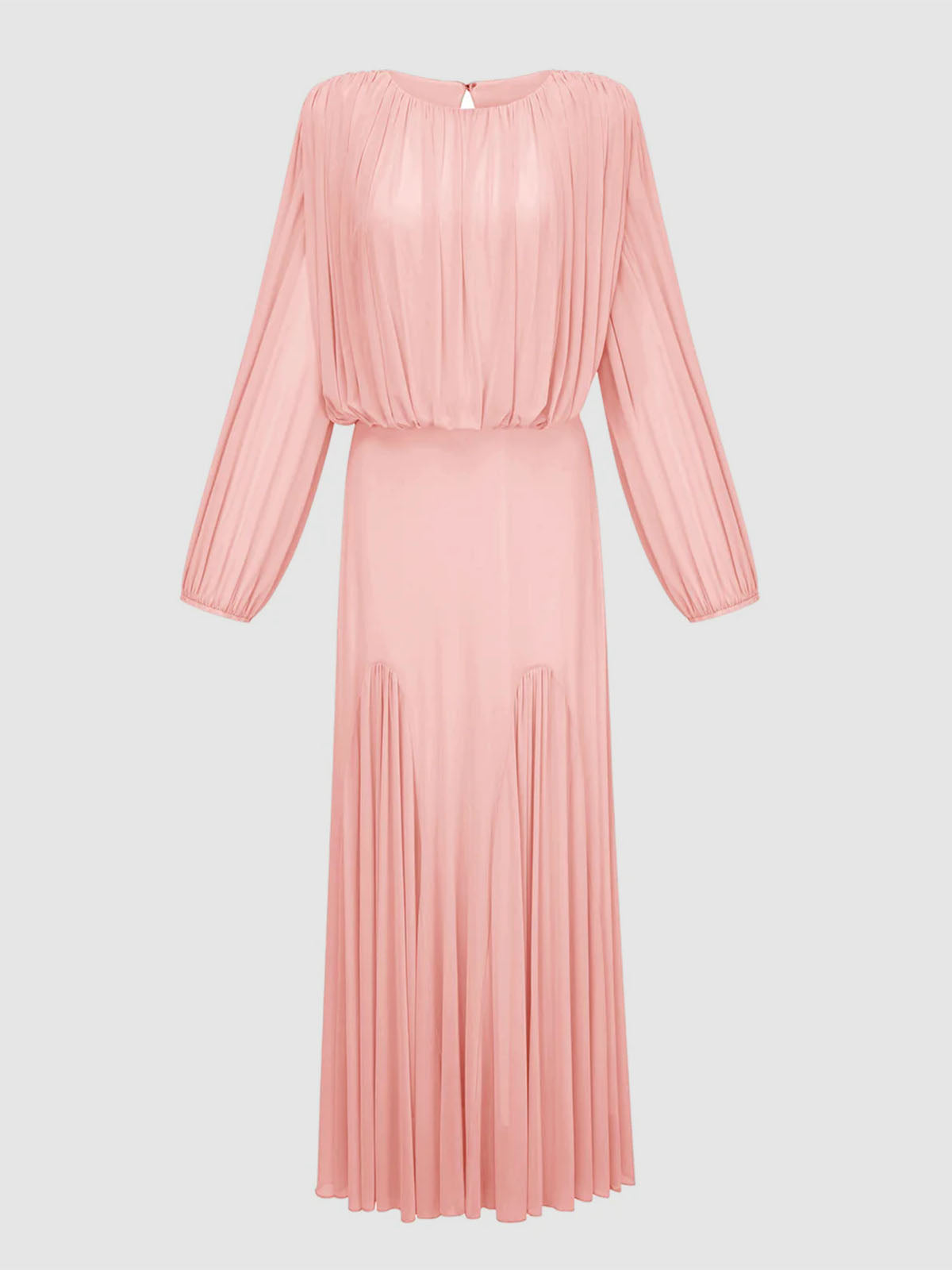 Graceful Crew Neck Ruched Chiffon Godet Formal Maxi Dress - Pink
