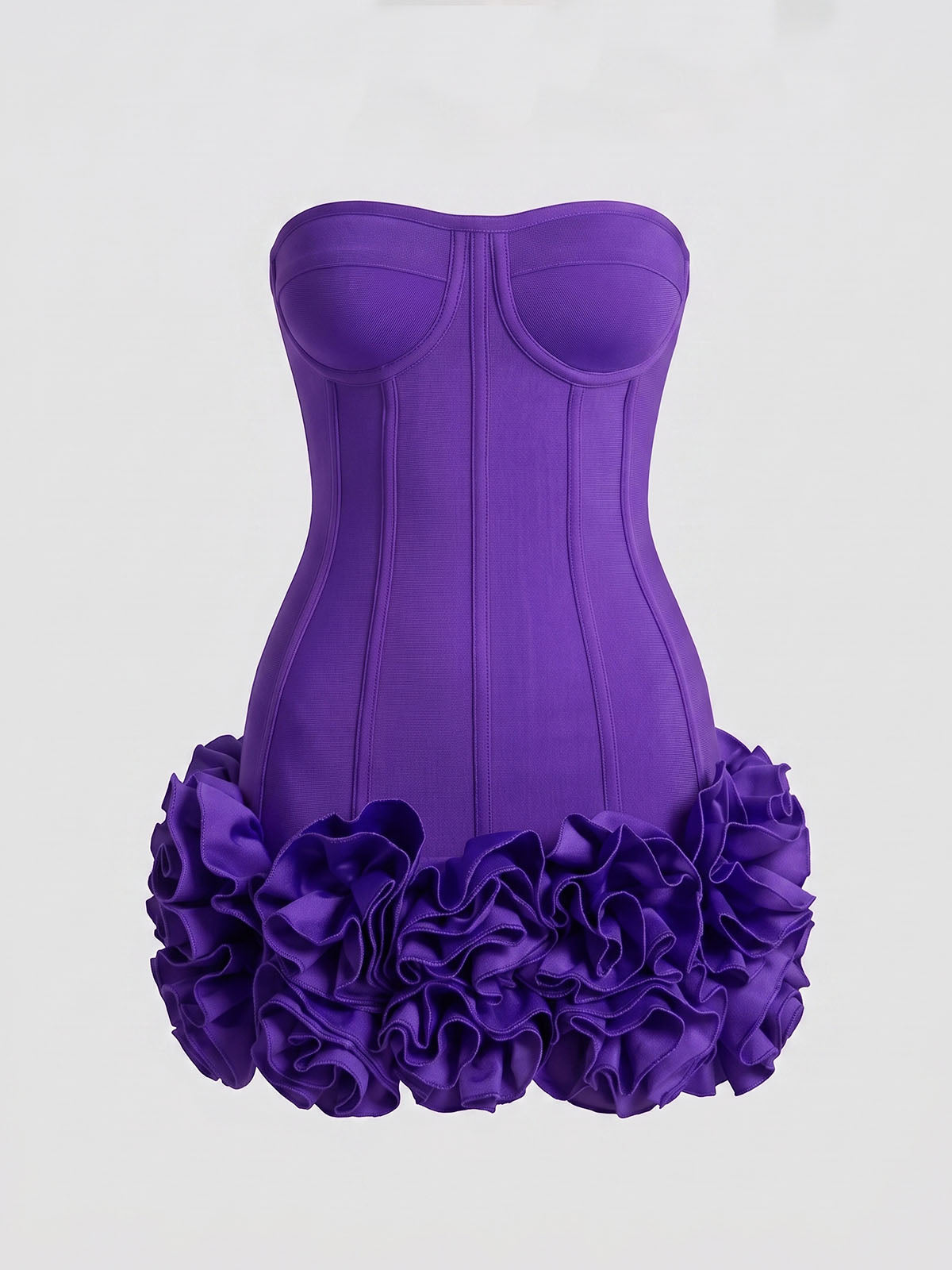 High End Strapless Lace Up Bandage Flower Party Mini Dress - Dark Purple