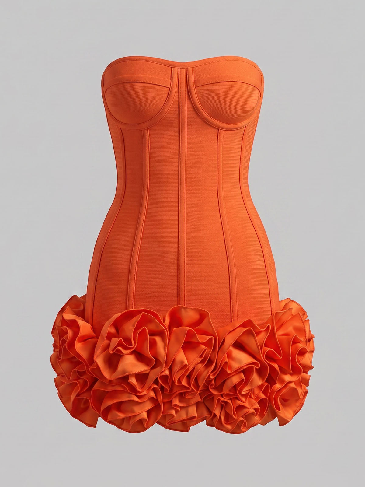 High End Strapless Lace Up Bandage Flower Party Mini Dress - Orange