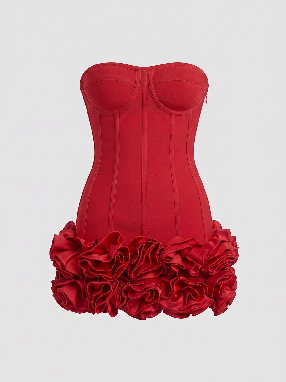 High End Strapless Lace Up Bandage Flower Party Mini Dress - Red