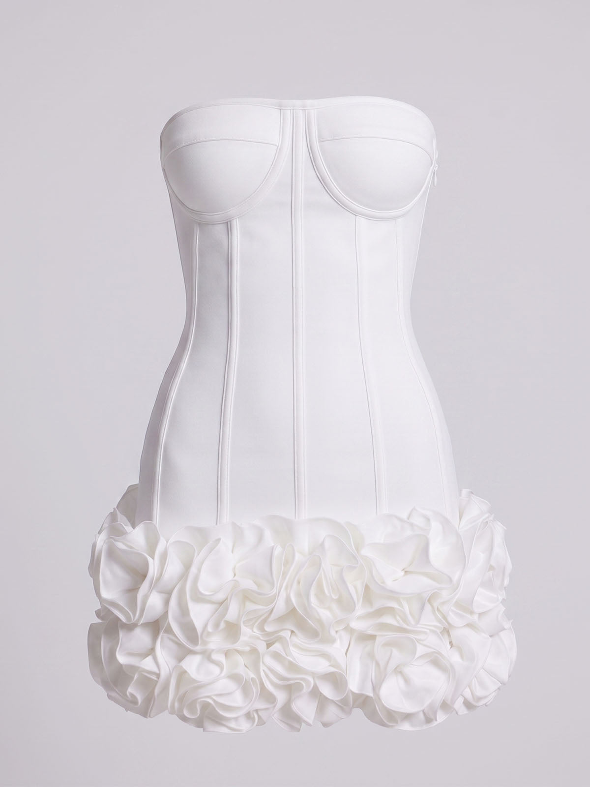 High End Strapless Lace Up Bandage Flower Party Mini Dress - White