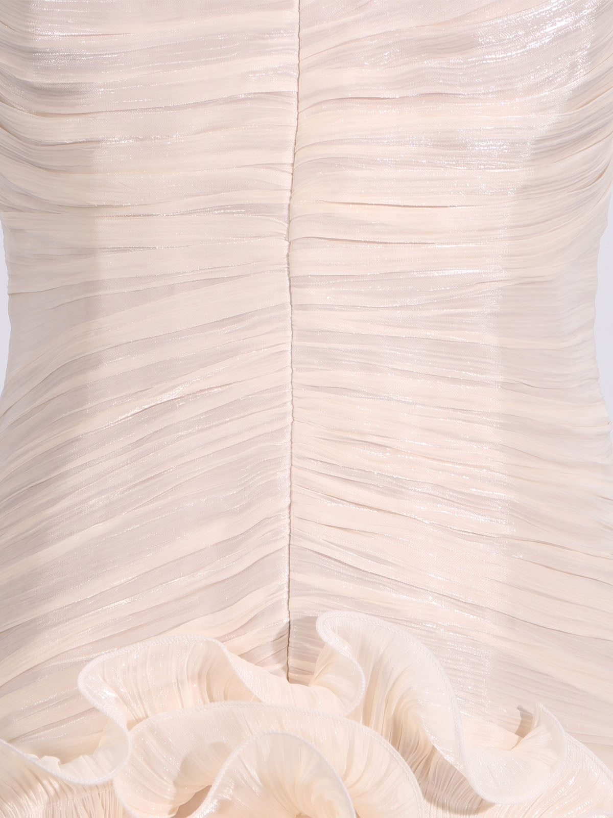 High End Strapless Ruffle Pleated Chiffon Prom Maxi Dress - Nude
