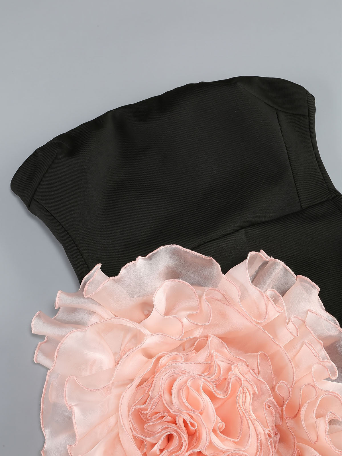 Incredible Tiered Ruffle Strapless Flower Formal Maxi Dress - Black
